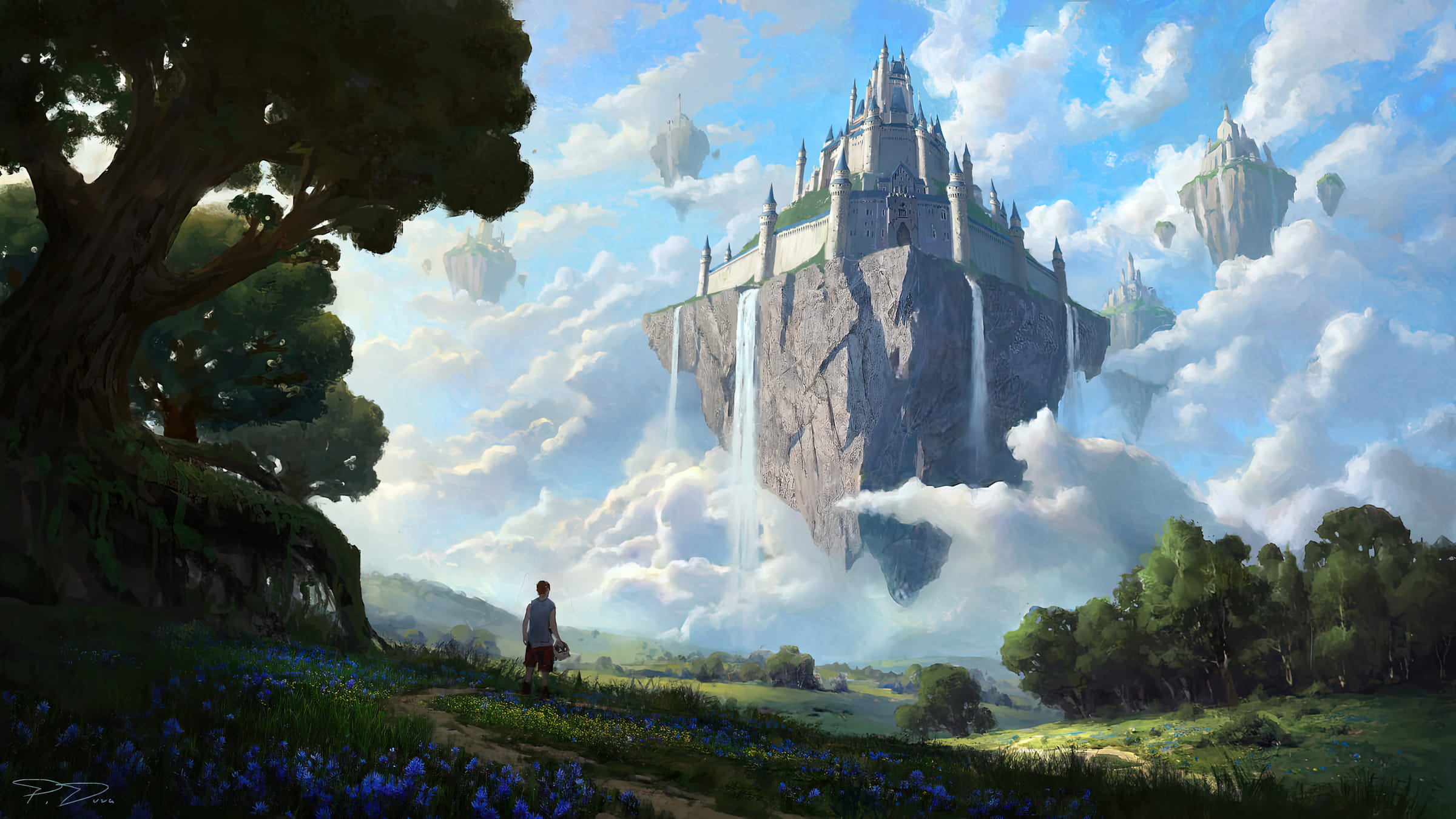 General 2400x1350 digital art painting drawing fantasy art floating castle