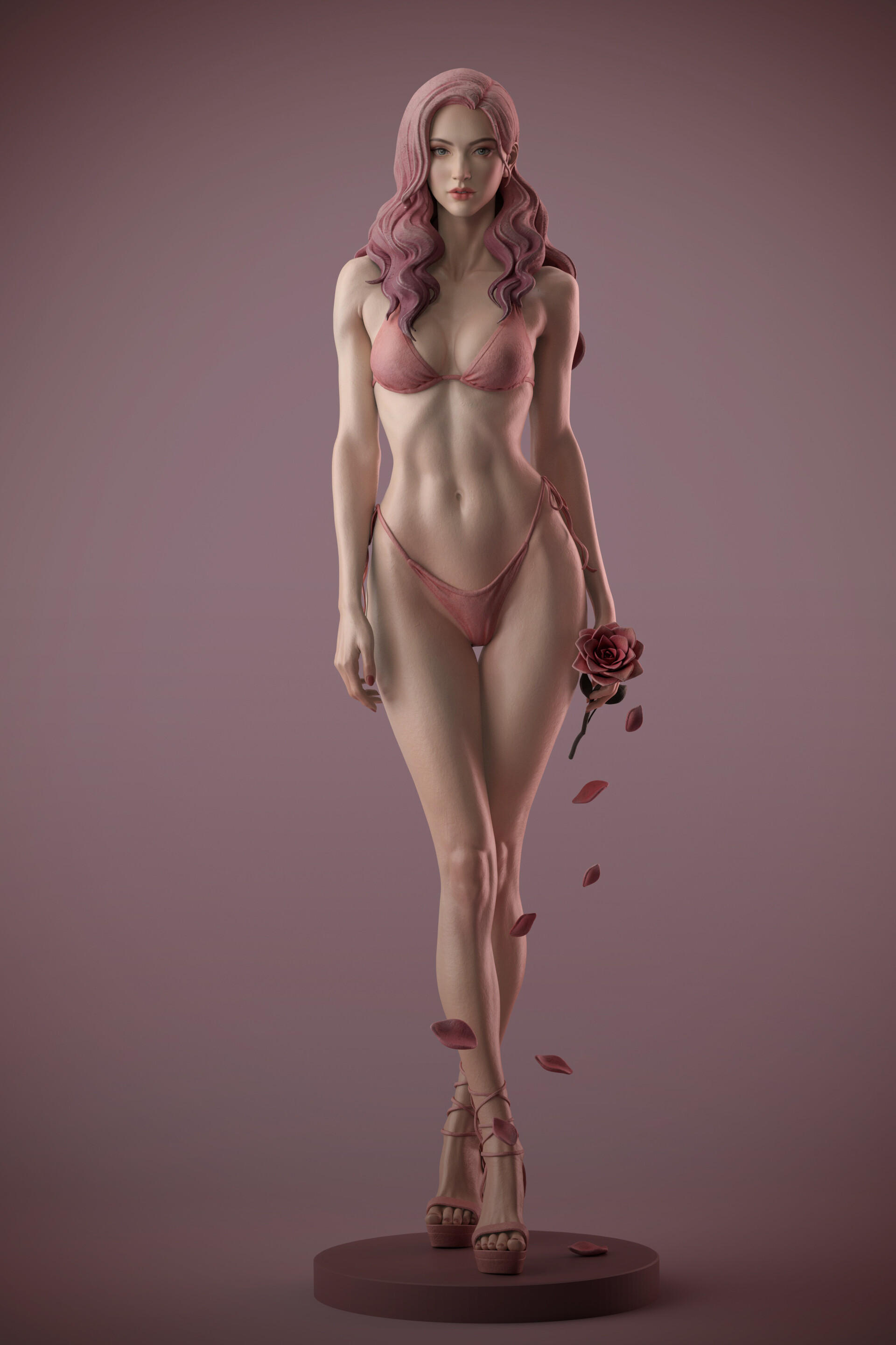 General 1920x2880 Pei Wa CGI women redhead lingerie bra rose panties the gap petals shoes simple background