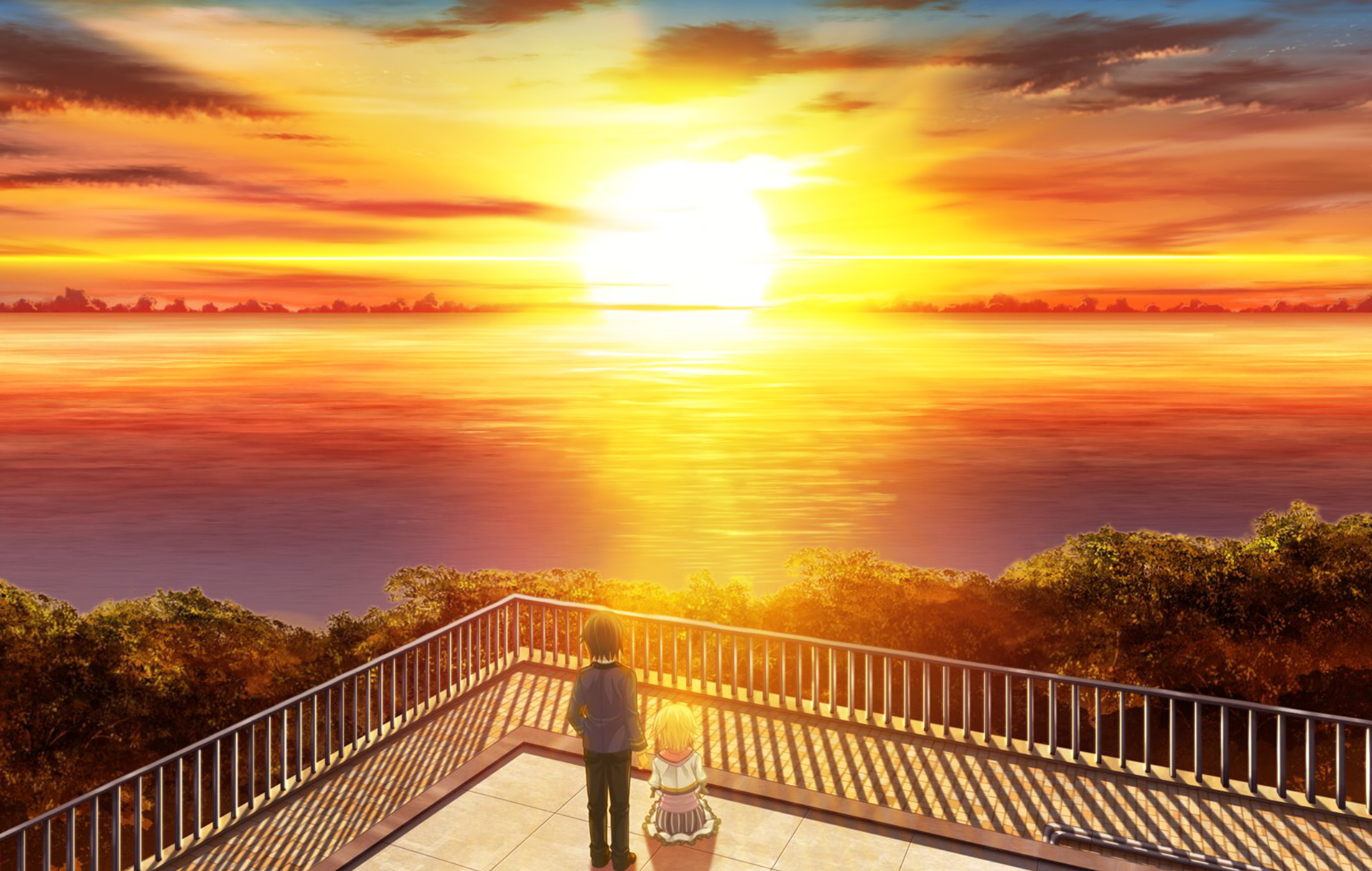 Anime 2155x1368 sunset skyline artwork