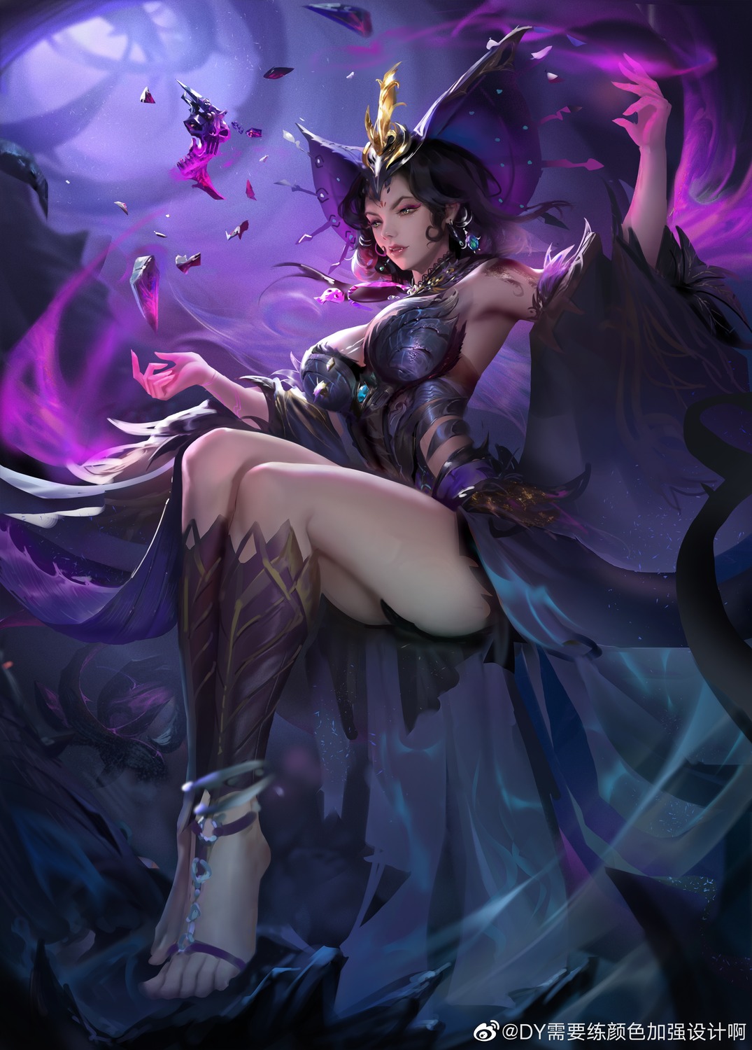General 1075x1500 fantasy art fantasy girl portrait display sitting pointed toes barefoot watermarked kanji Chinese looking away debris bare shoulders magic parted lips knees together thighs