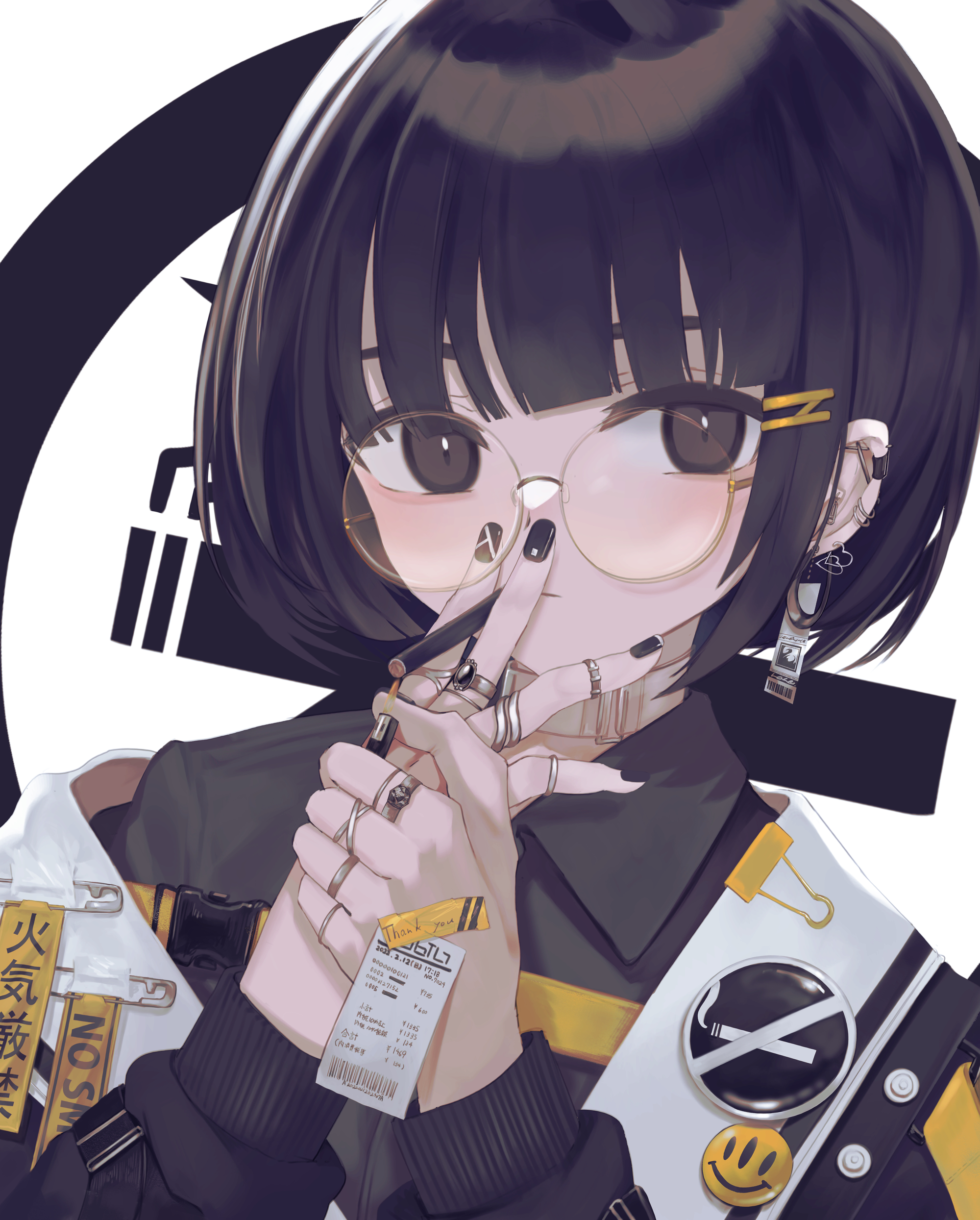 Anime 2000x2489 anime anime girls digital art 2D smoking glasses rings short hair artwork Ogami Ren