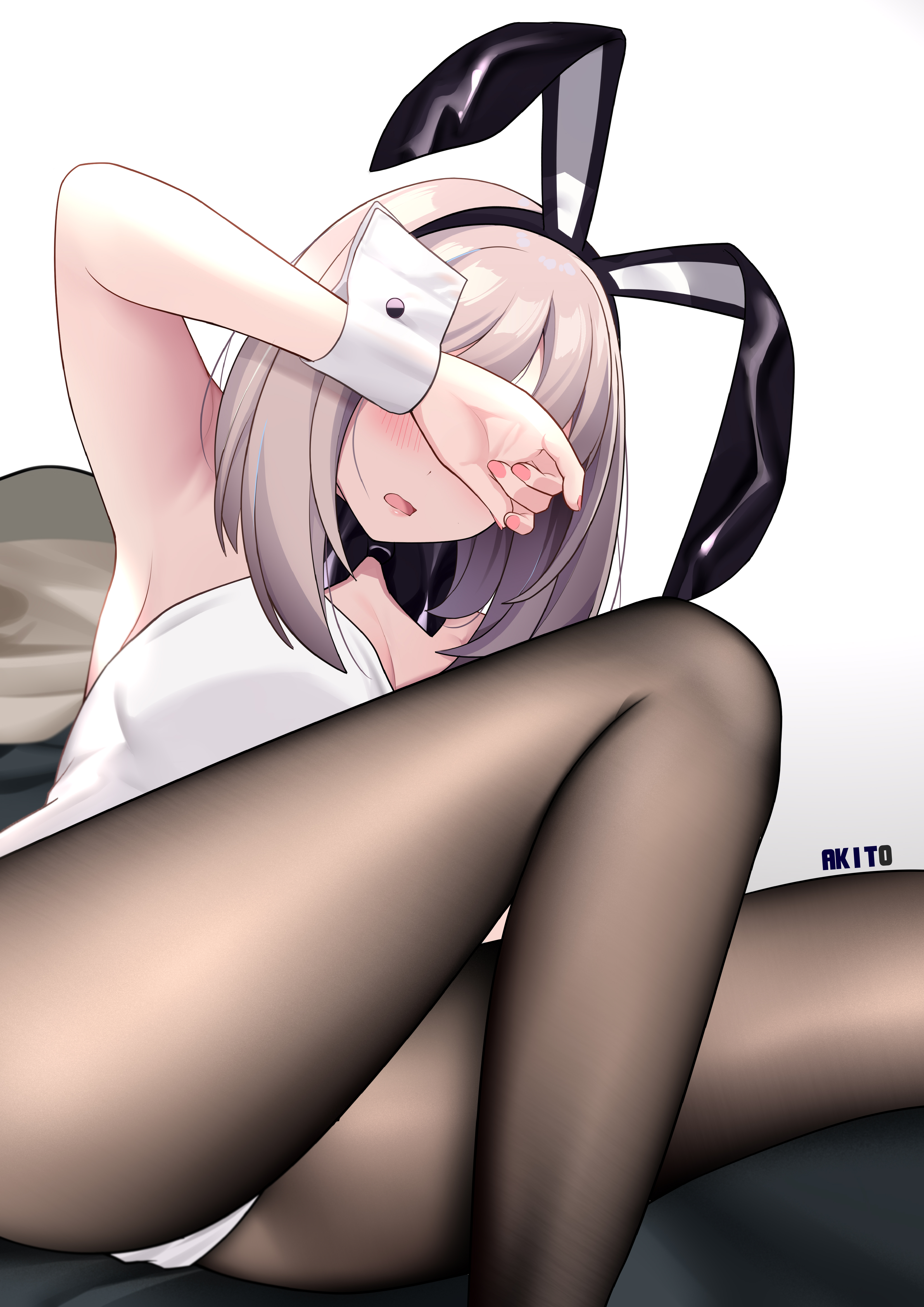 Anime 3307x4677 anime girls pantyhose bunny suit covering face