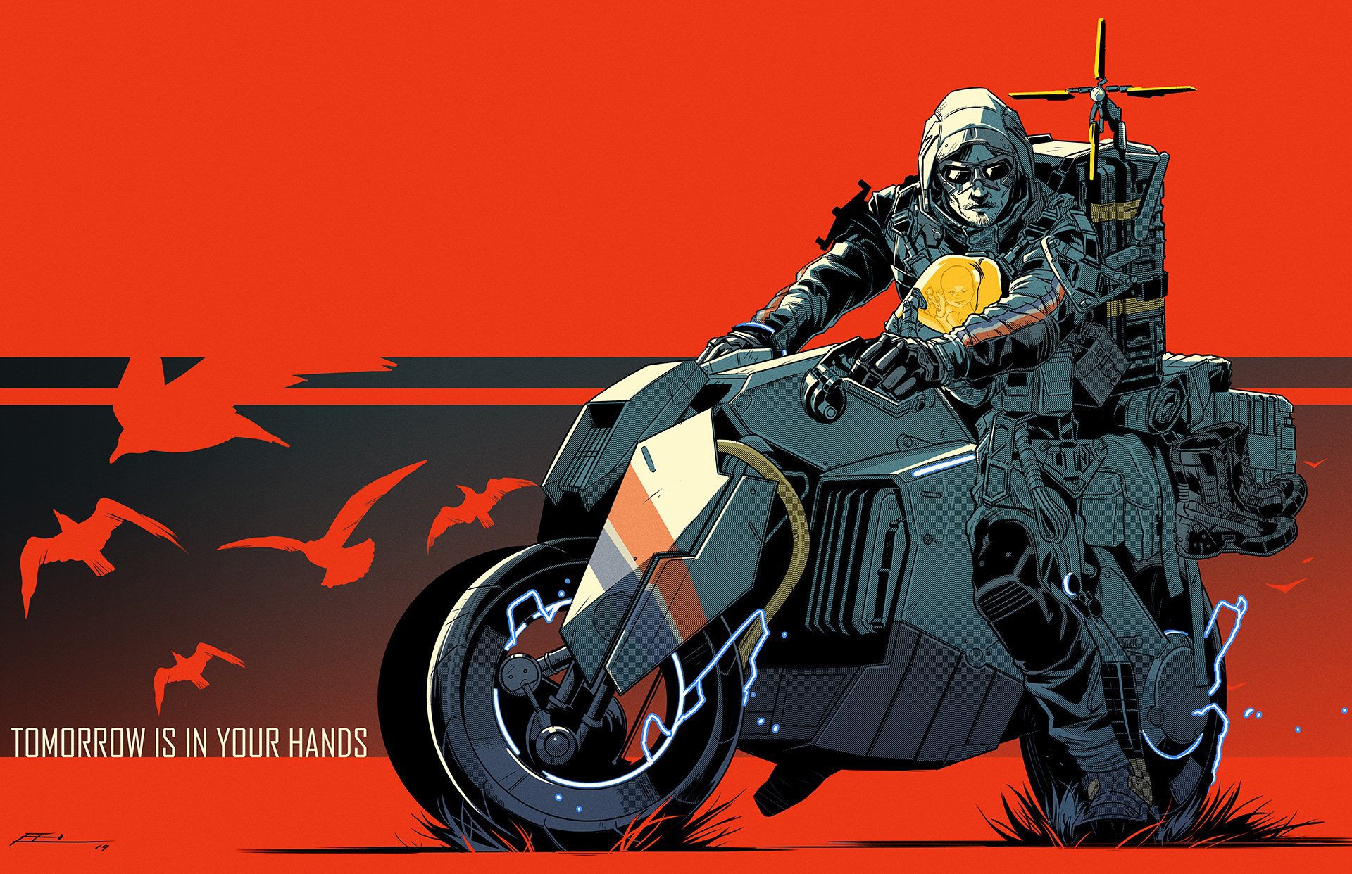 General 1920x1242 red background motorcycle digital art text Death Stranding