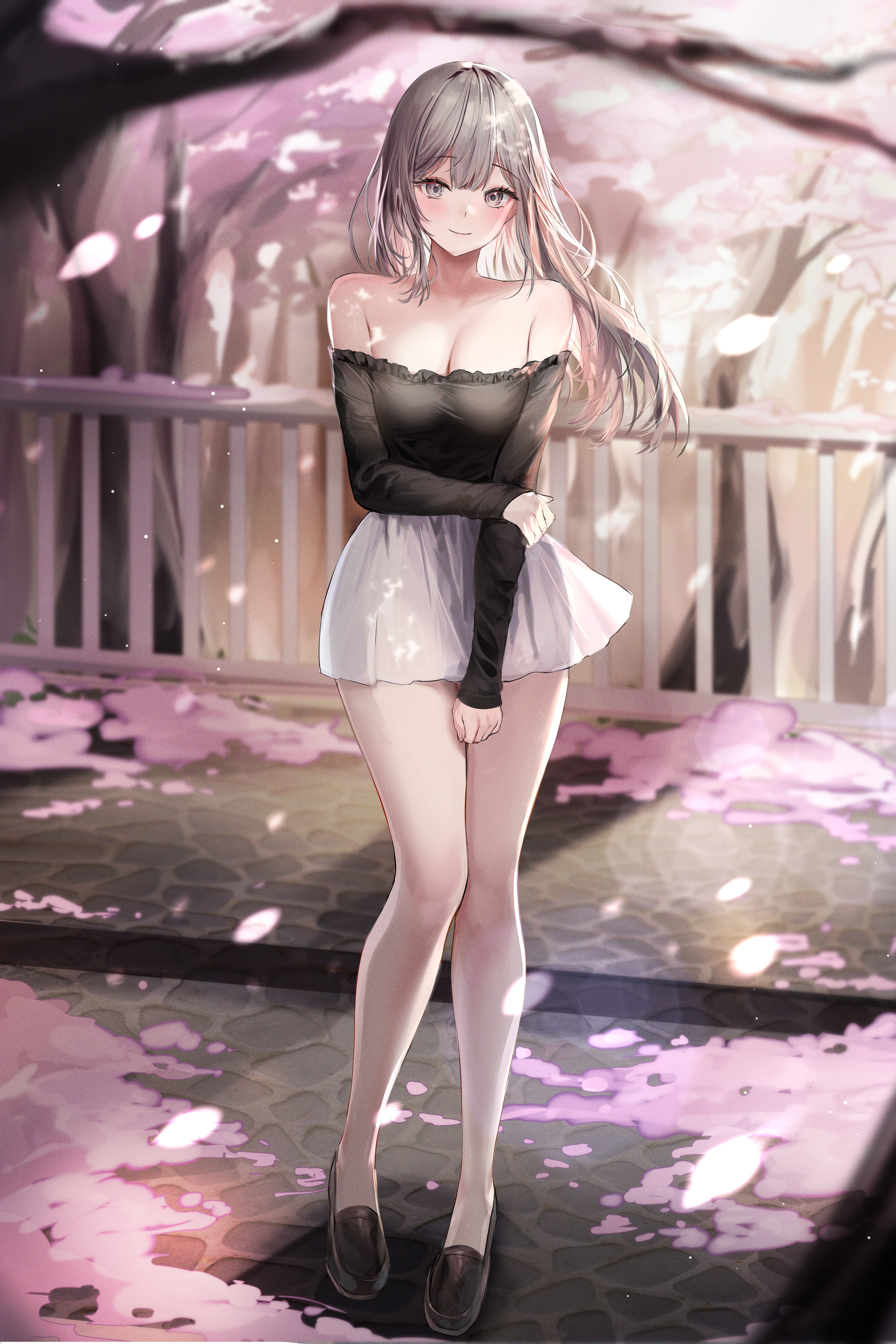 Anime 4000x6000 anime anime girls petals skirt miniskirt bare shoulders vertical