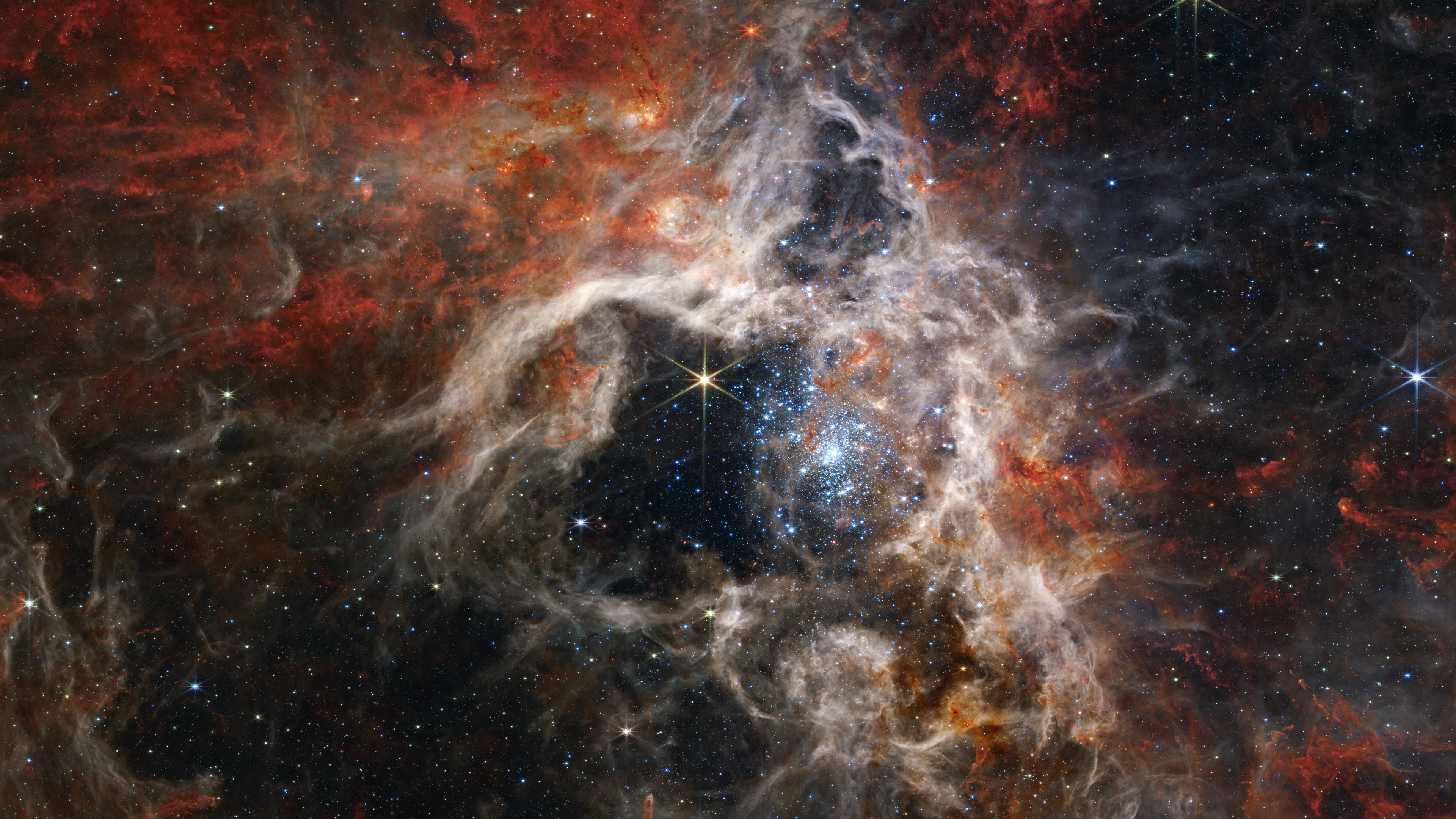 General 3840x2160 James Webb Space Telescope telescope science infrared space stars Tarantula Nebula nebula digital art