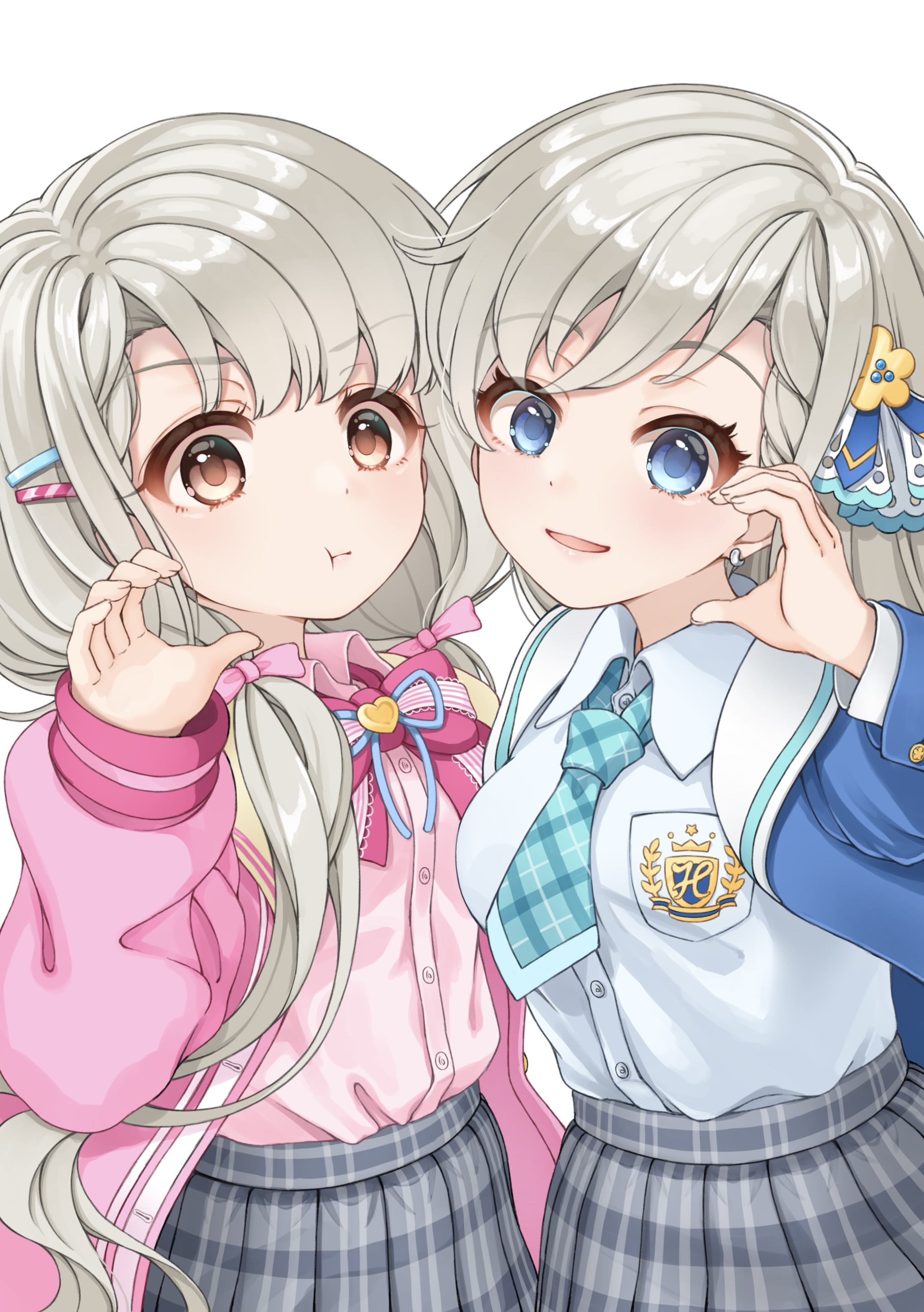 Anime 2043x2900 anime anime girls THE iDOLM@STER THE iDOLM@STER: Cinderella Girls Hisakawa Hayate Hisakawa Nagi long hair gray hair twins two women artwork digital art fan art