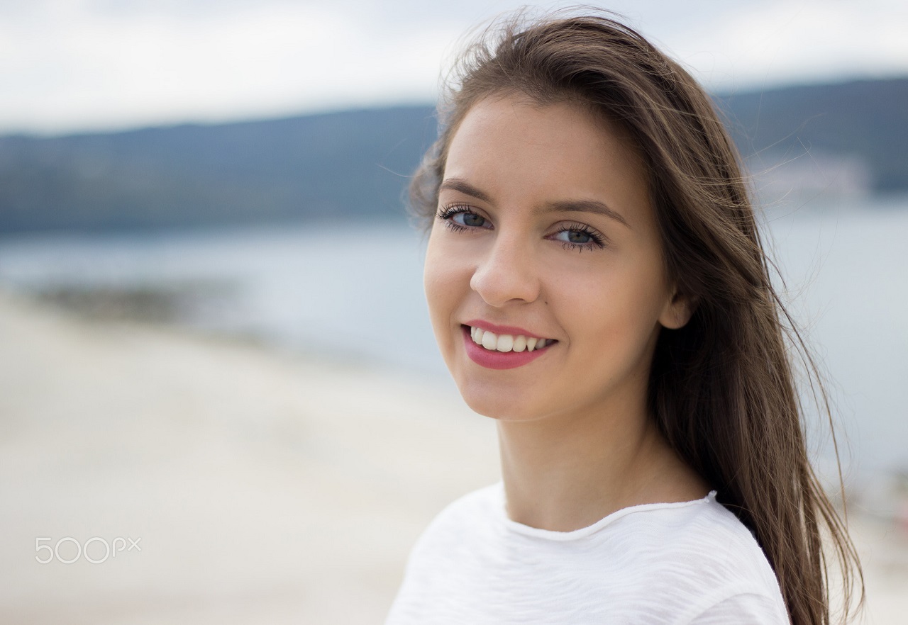 People 1280x882 women model long hair smiling 500px Daniel Popov women on beach open mouth closeup gray eyes brunette looking at viewer white clothing happy makeup outdoors women outdoors portrait teeth beach straight hair