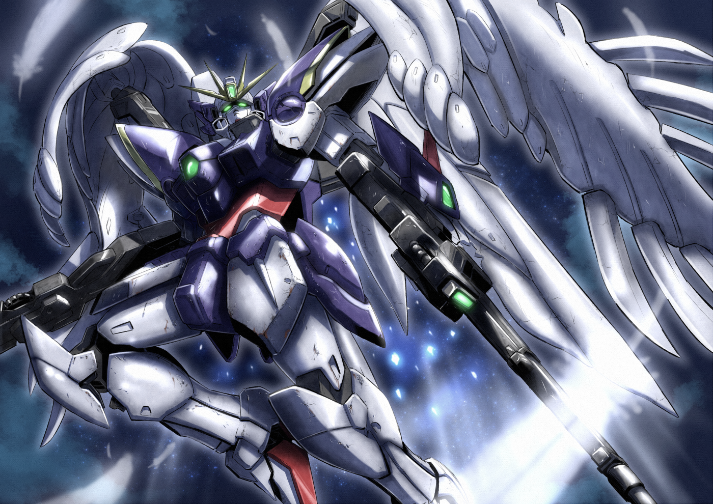 Anime 1400x990 anime Gundam Mobile Suit Gundam Wing Super Robot Taisen Wing Gundam Zero fan art artwork digital art mechs
