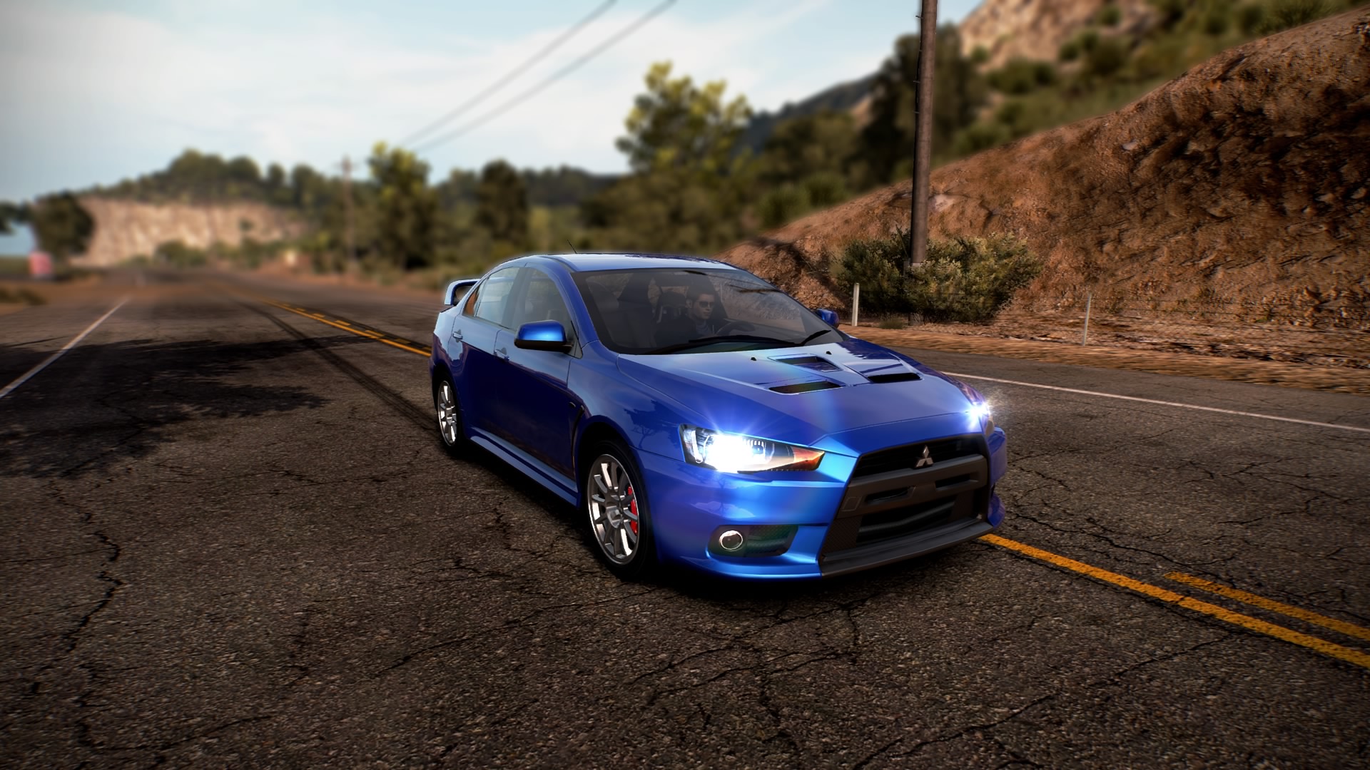 General 1920x1080 car Need for Speed: Hot Pursuit Mitsubishi Lancer Evo X depth of field Mitsubishi Japanese cars video games Electronic Arts