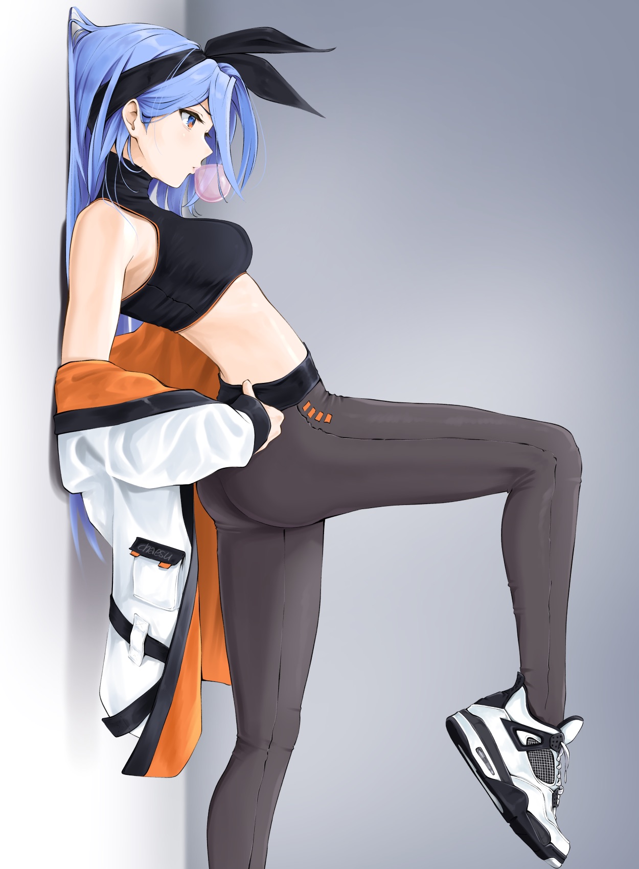 Anime 1250x1700 anime anime girls 2D digital art artwork Chaesu blue hair sportswear leggings