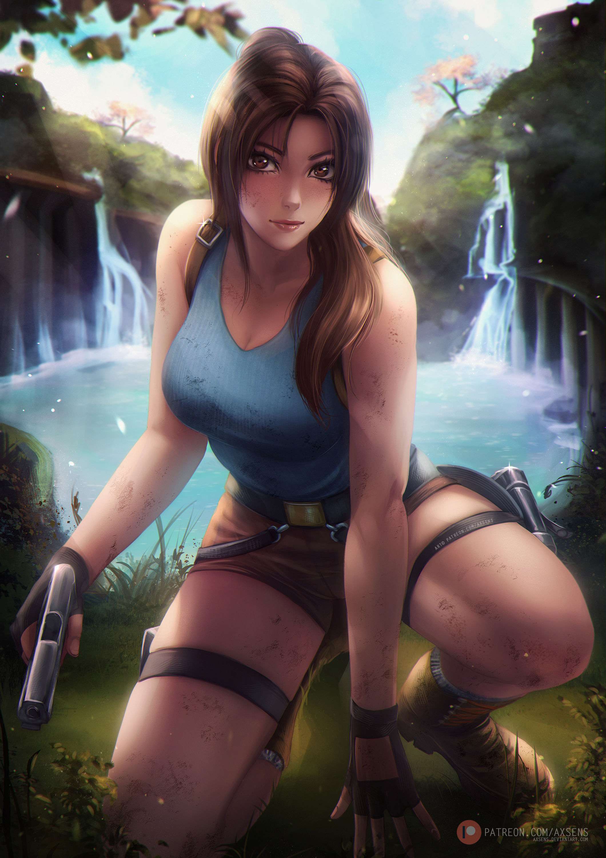 General 2120x3000 Axsens Lara Croft (Tomb Raider) women CGI digital art gun portrait display