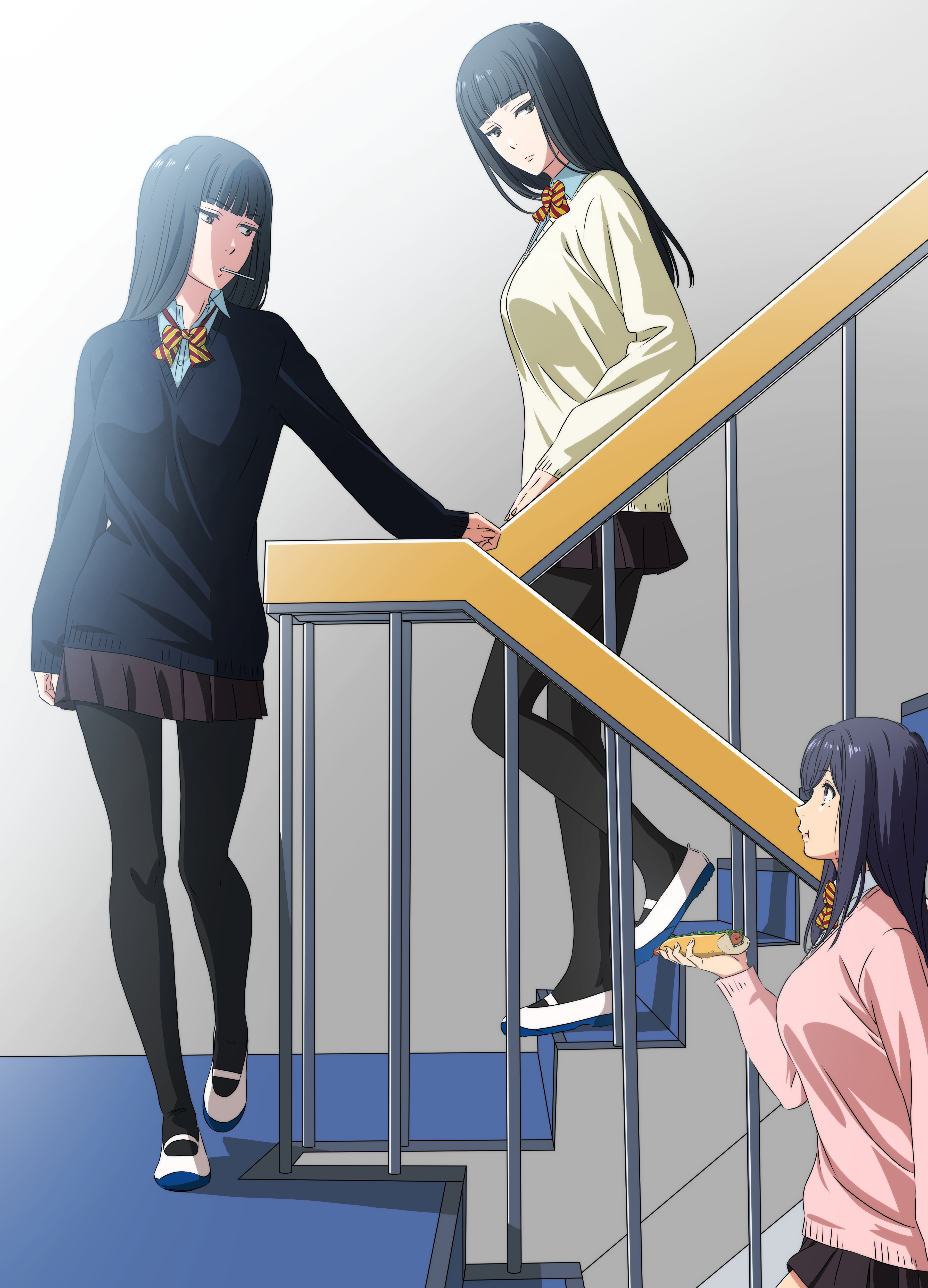 Anime 3600x5000 anime girls original characters twins JK schoolgirl sweater pantyhose 2D artwork drawing anime Kakitama school uniform