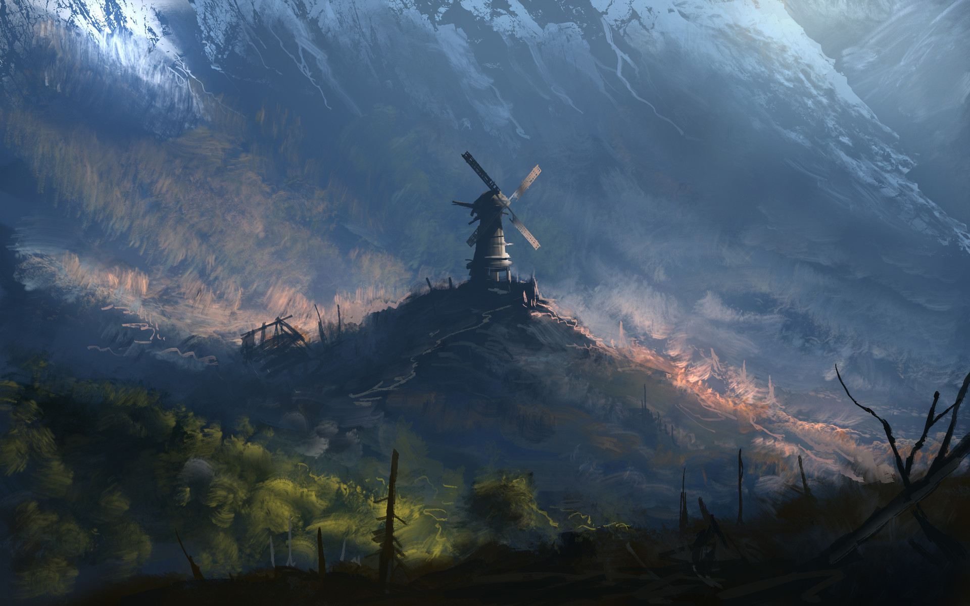 General 1920x1200 artwork nature windmill mountains