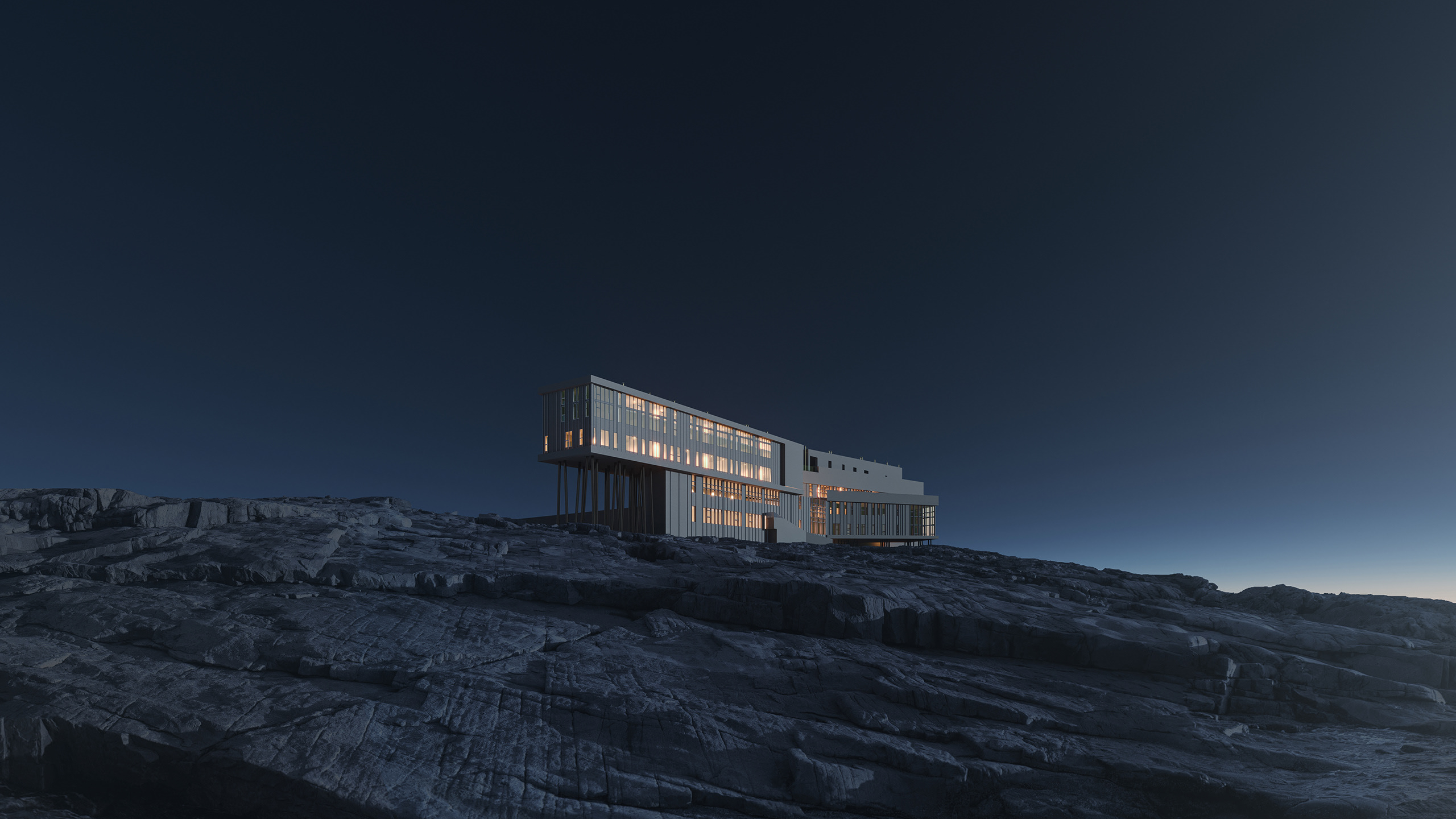 General 2560x1440 architecture house night building hills rocks Canada Newfoundland