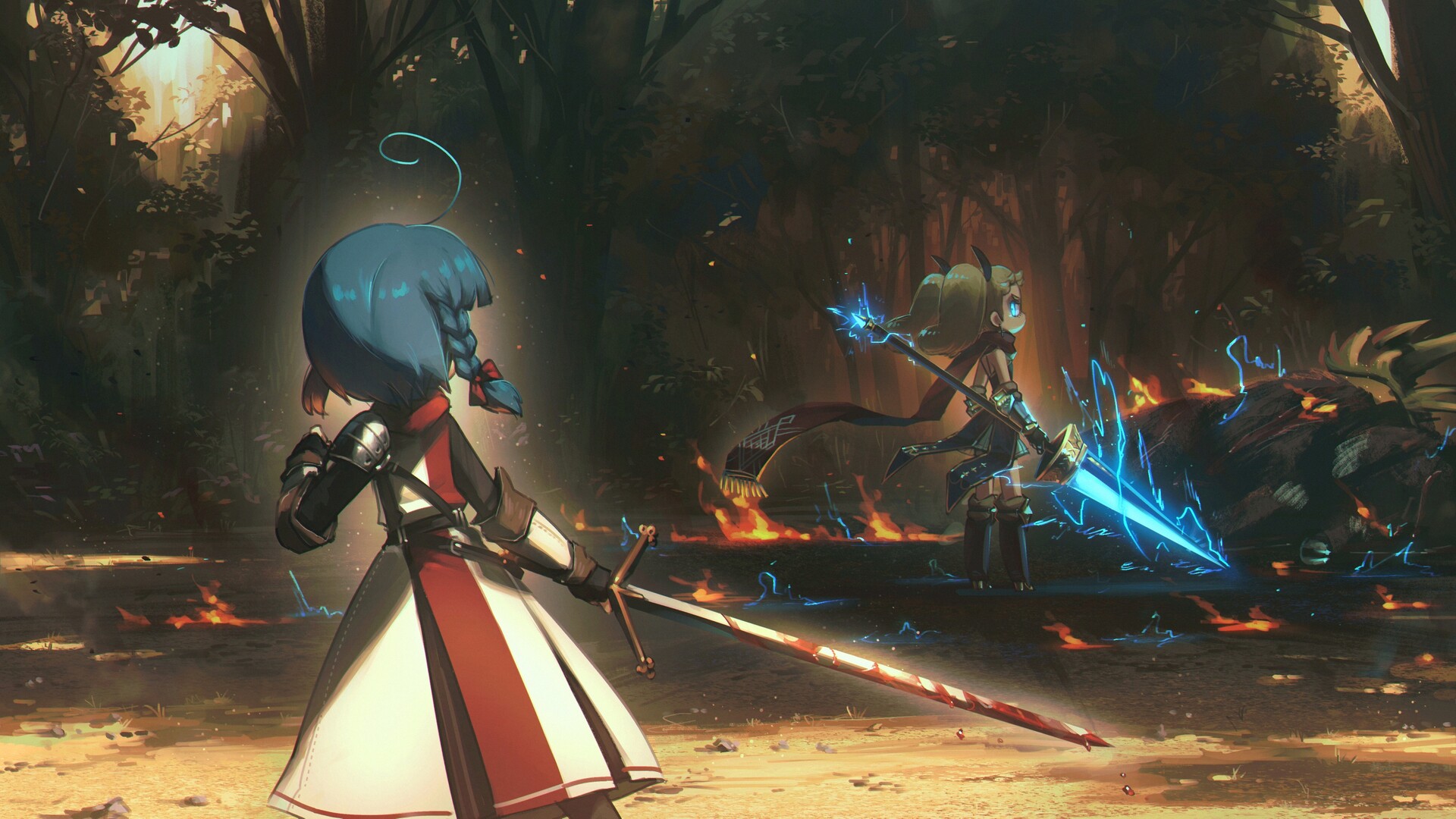 Anime 1920x1080 Porforever digital art fantasy art fantasy armor fantasy weapon sword spear forest