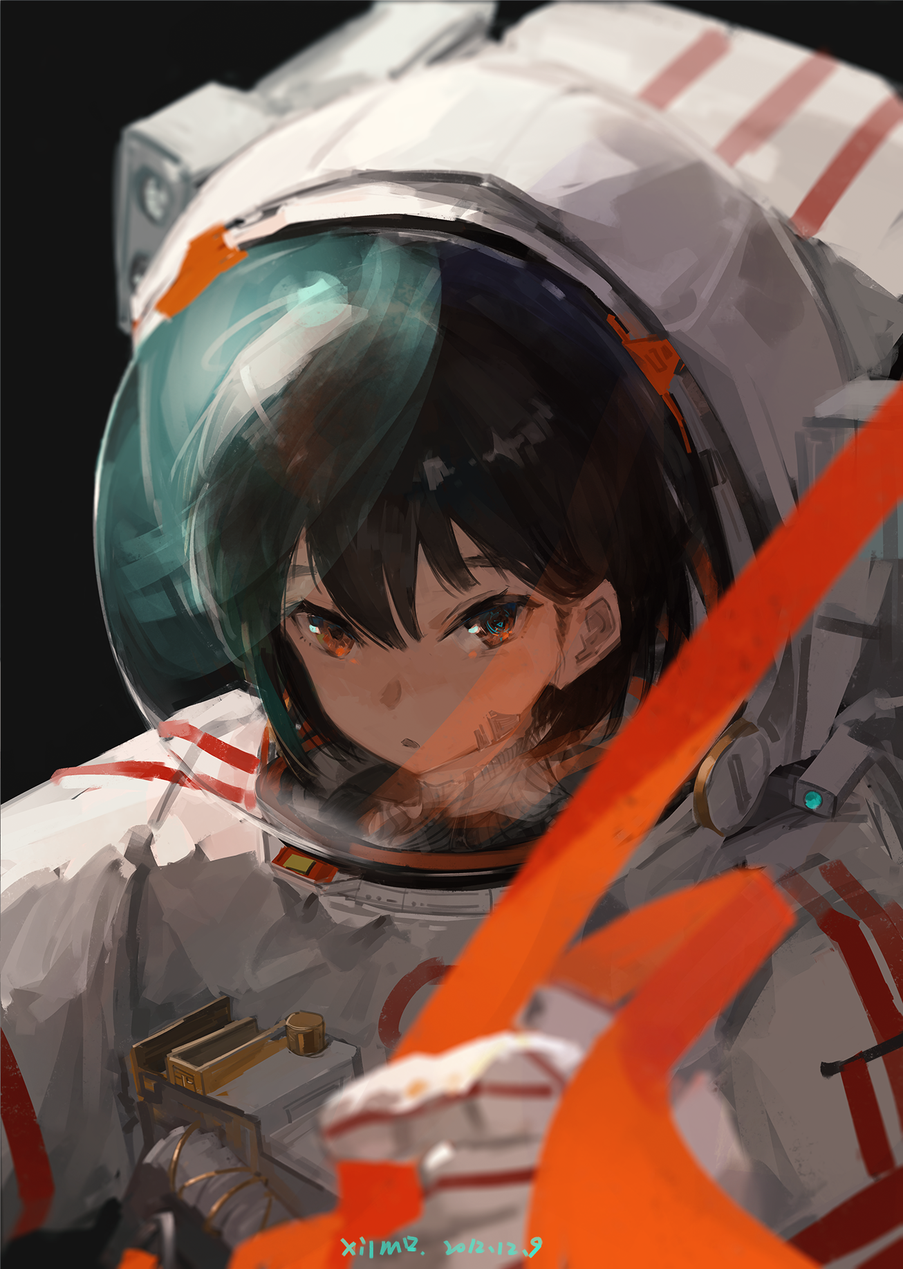 astronaut standing at mountain in anime style