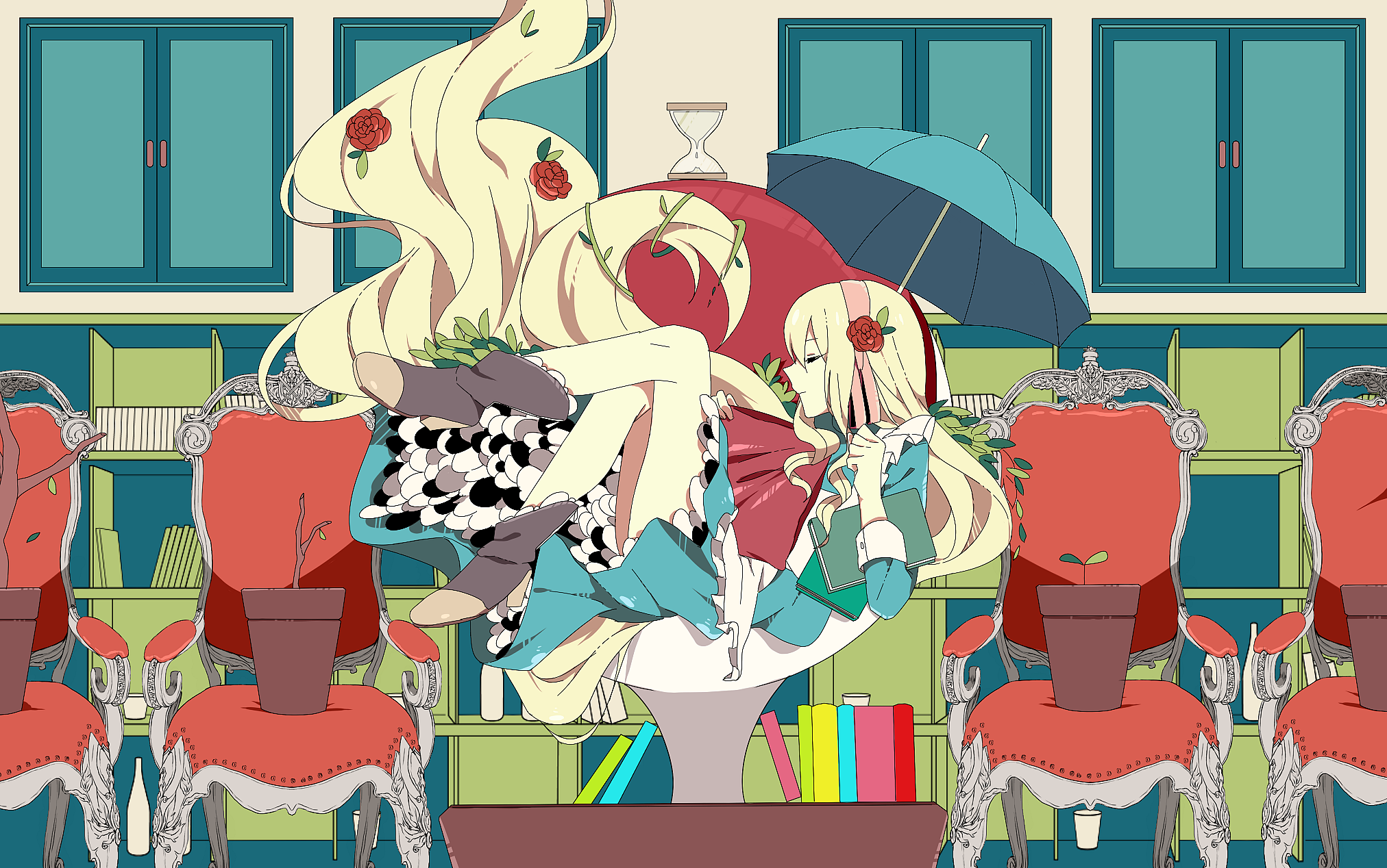 Anime 2024x1268 Kagerou Project Kozakura Mary anime anime girls umbrella women with umbrella flowerpot
