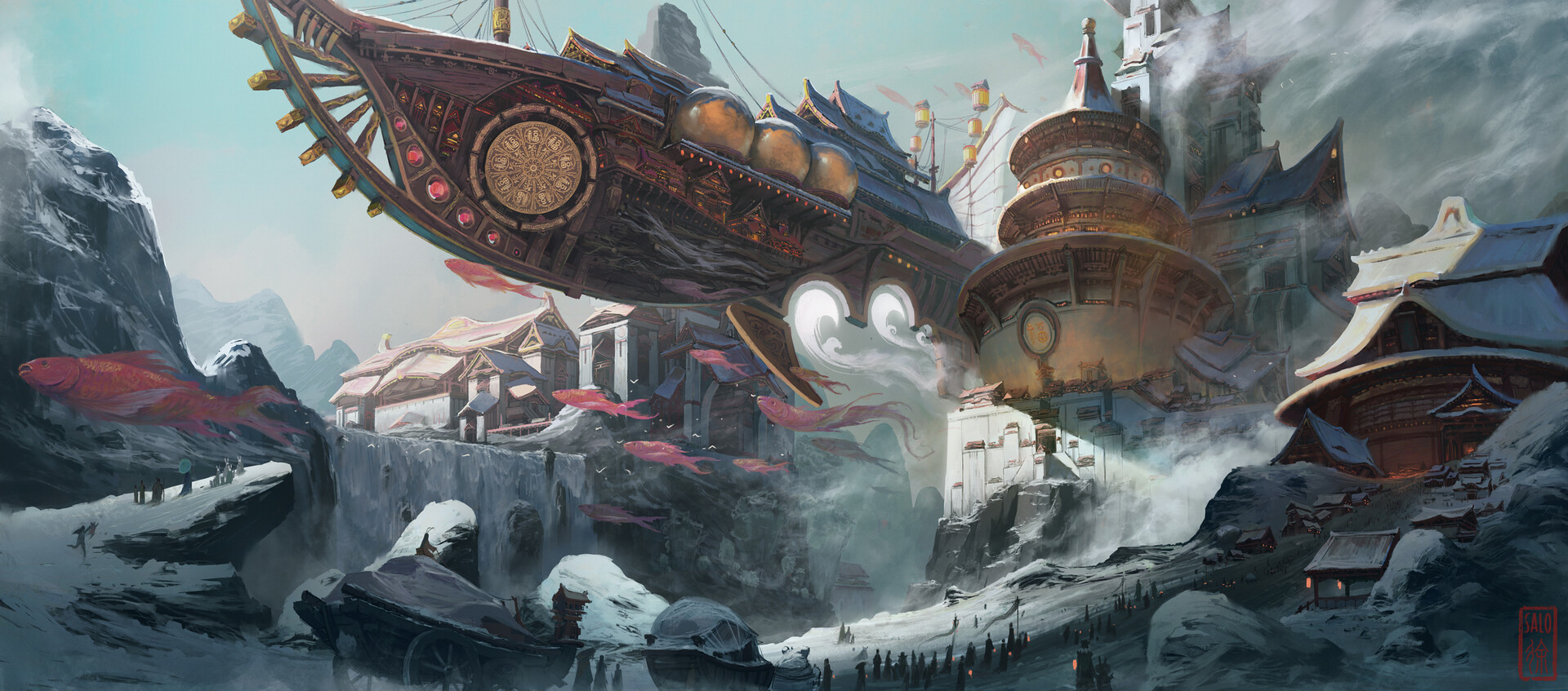 General 1920x847 artwork fantasy art airships fantasy city landscape