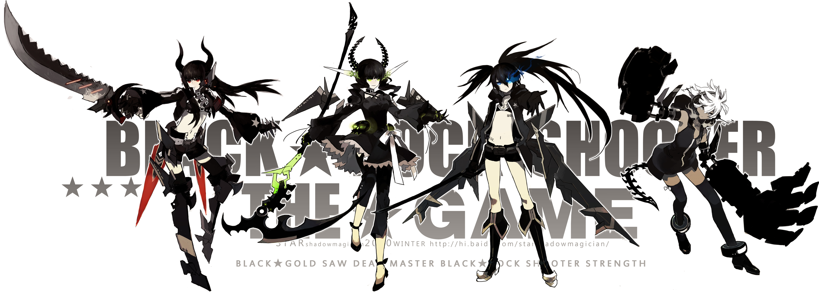 Anime 2752x1000 bikini Black Rock Shooter Black Gold Saw Dead Master Strength (Black Rock Shooter) sword gun horns