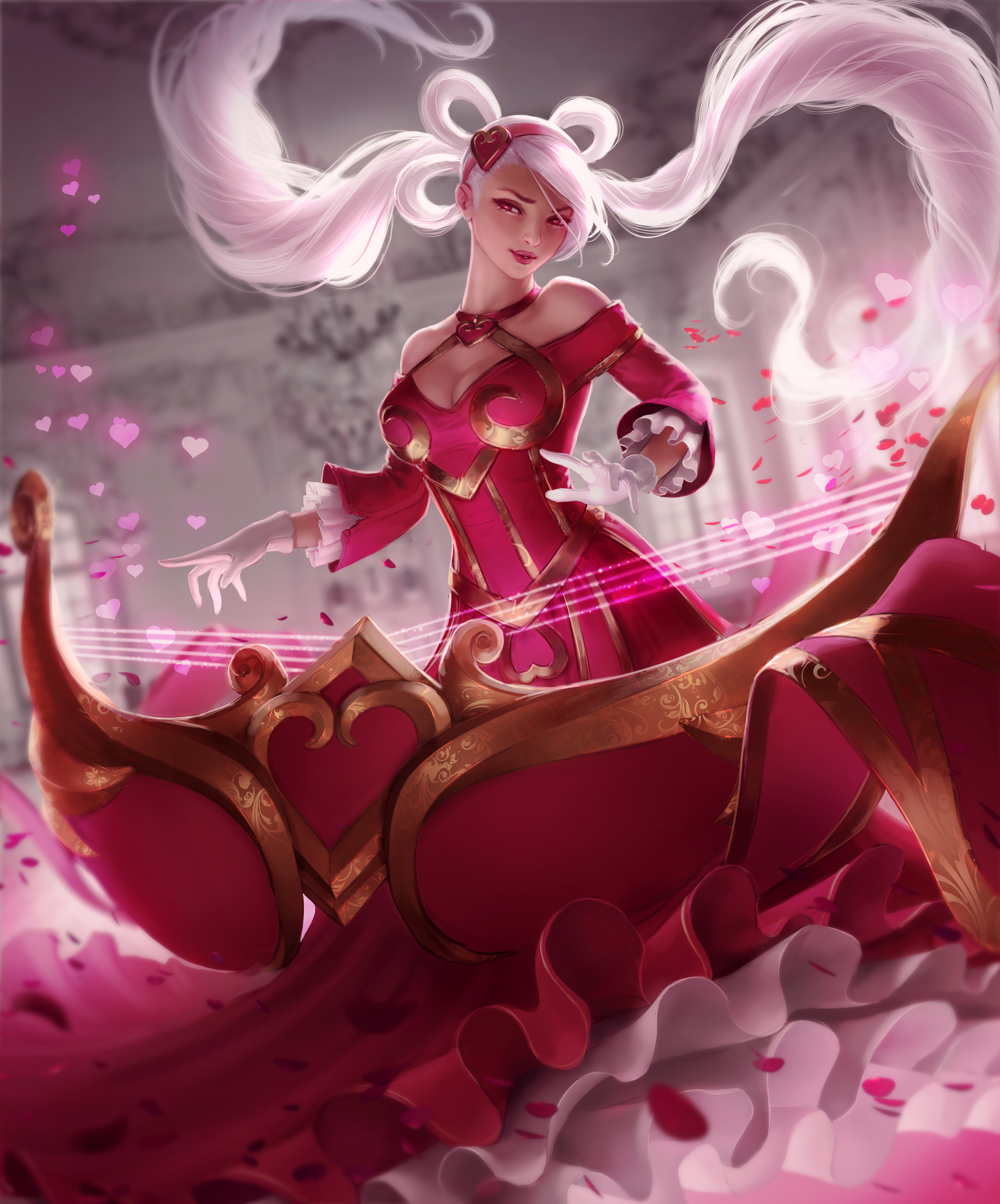 General 3322x4000 Sona (League of Legends) League of Legends video games video game girls white hair long hair twintails dress red dress bare shoulders cleavage looking at viewer parted lips gloves artwork drawing digital art illustration fan art Zarory