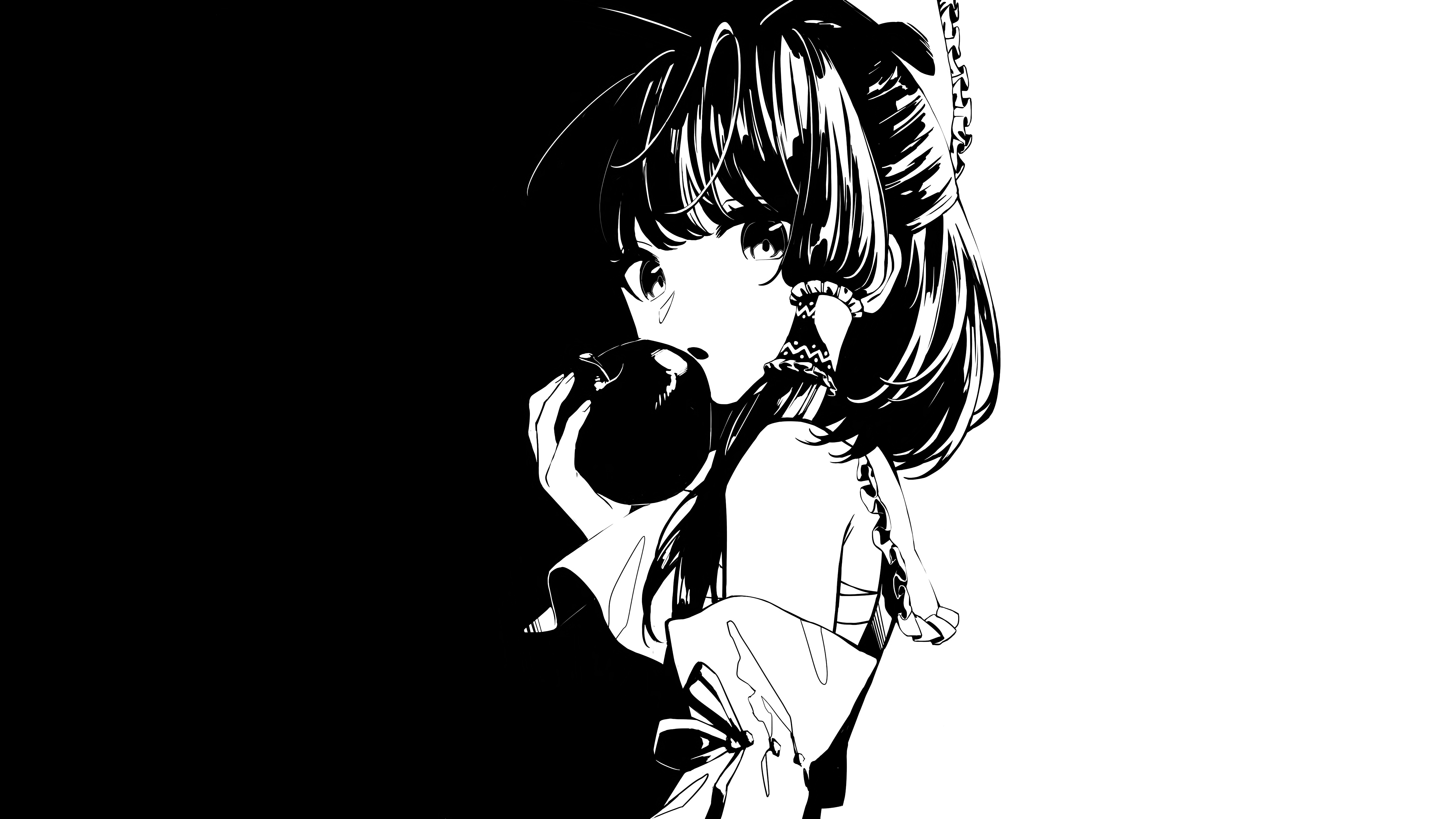 Anime 7680x4320 monochrome white simple background Hakurei Reimu Touhou