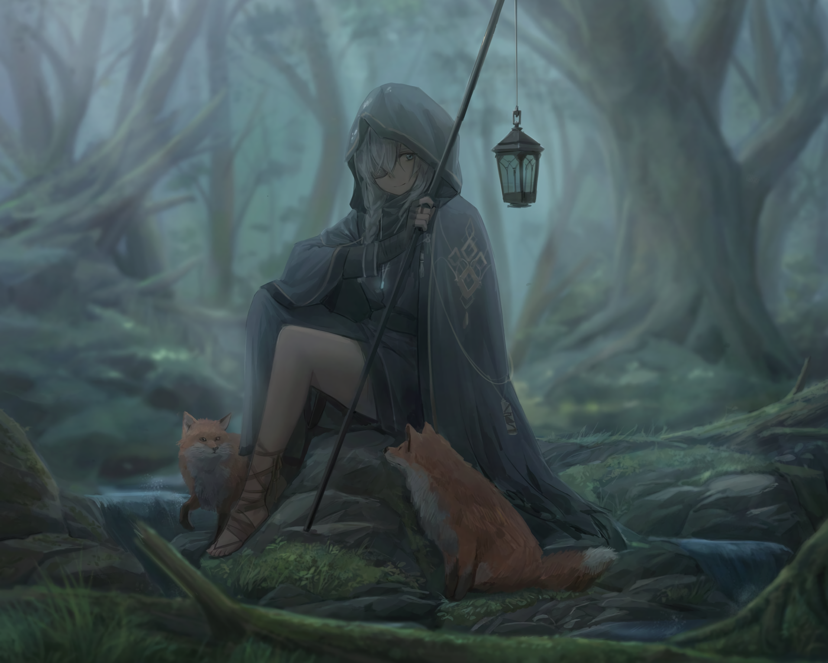 Anime 2740x2192 anime anime girls original characters fox cape forest cropped artwork Yohan1754