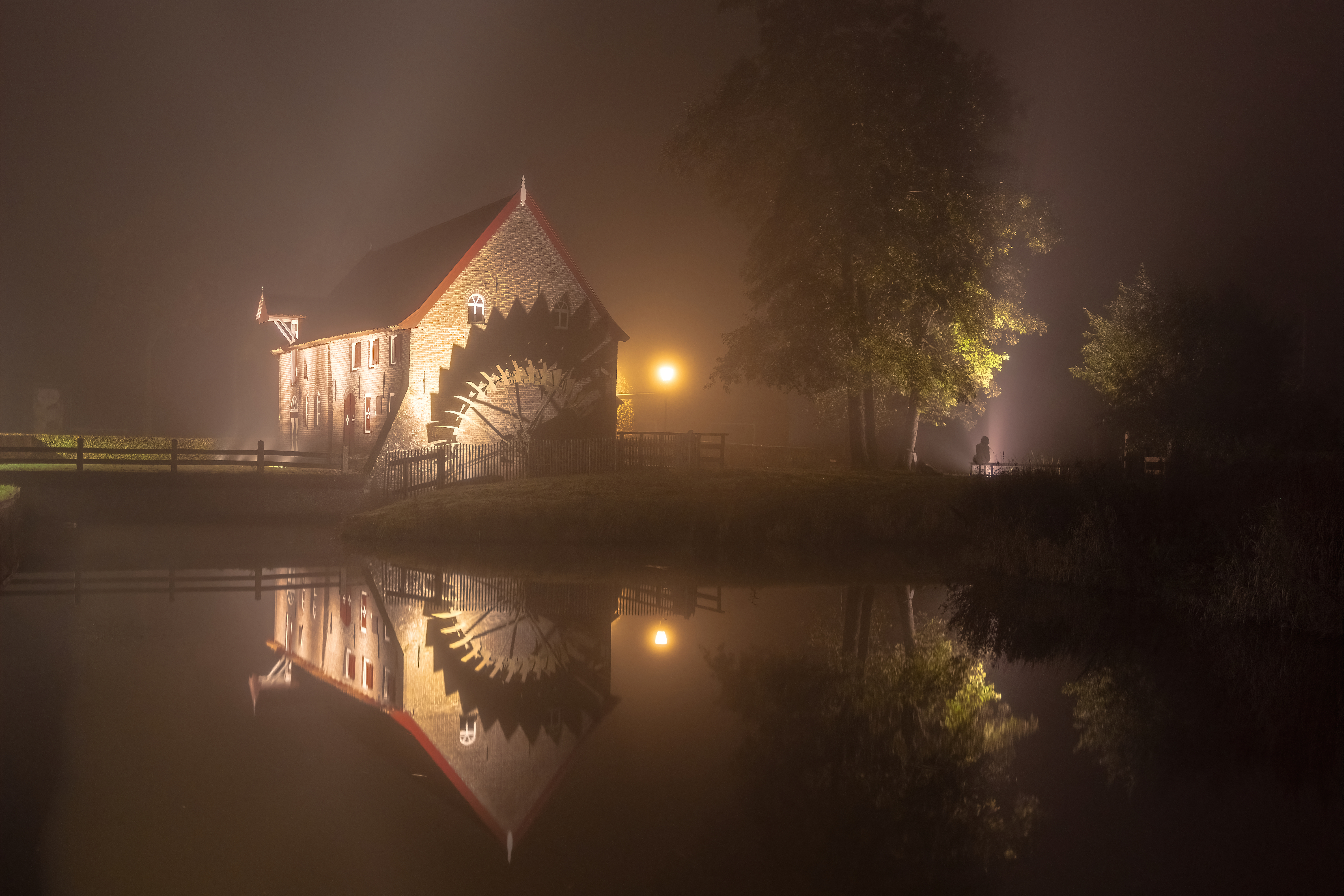 General 6000x4000 night mist watermills reflection calm waters low light