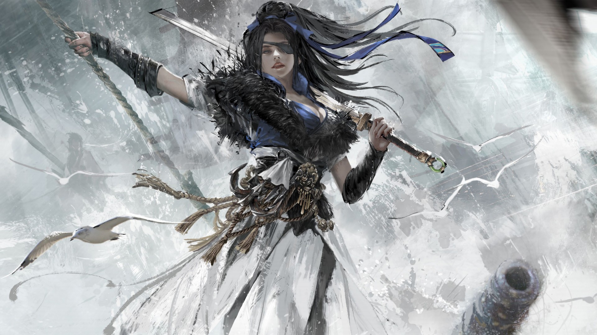 General 1920x1080 artwork fantasy art women sword Naraka: Bladepoint