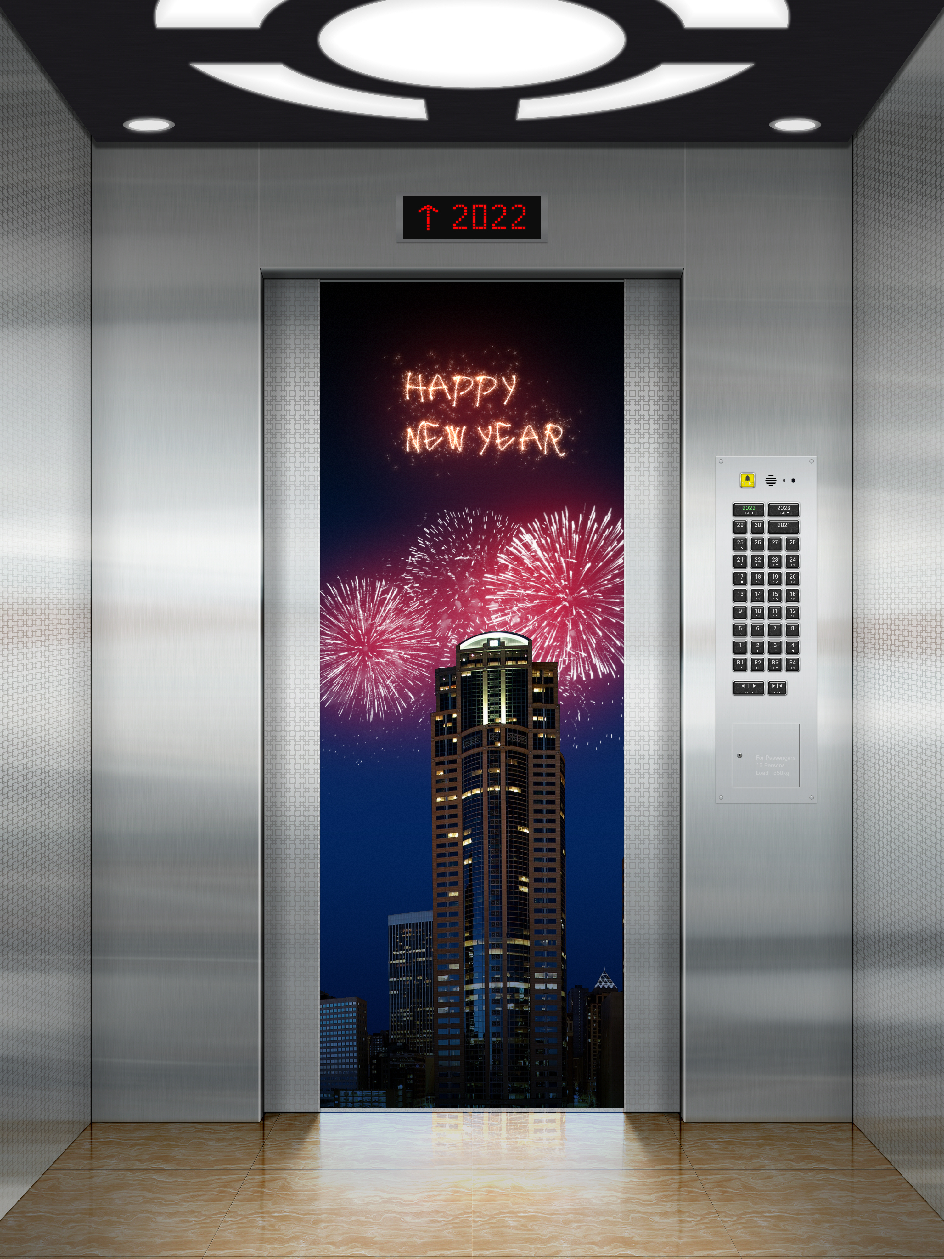 General 3000x4000 elevator typography New Year fireworks digital art portrait display