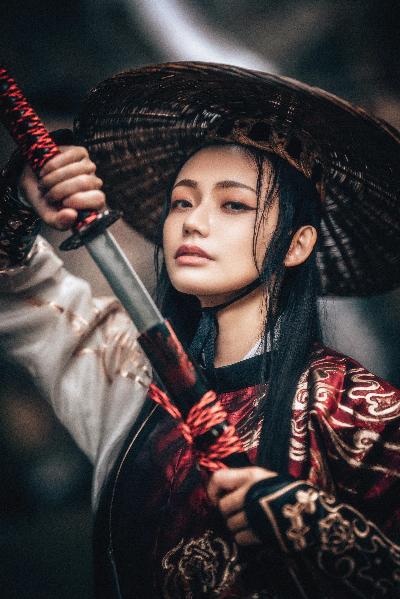 People 1368x2047 Asian model women sword katana women with swords black hair looking at viewer