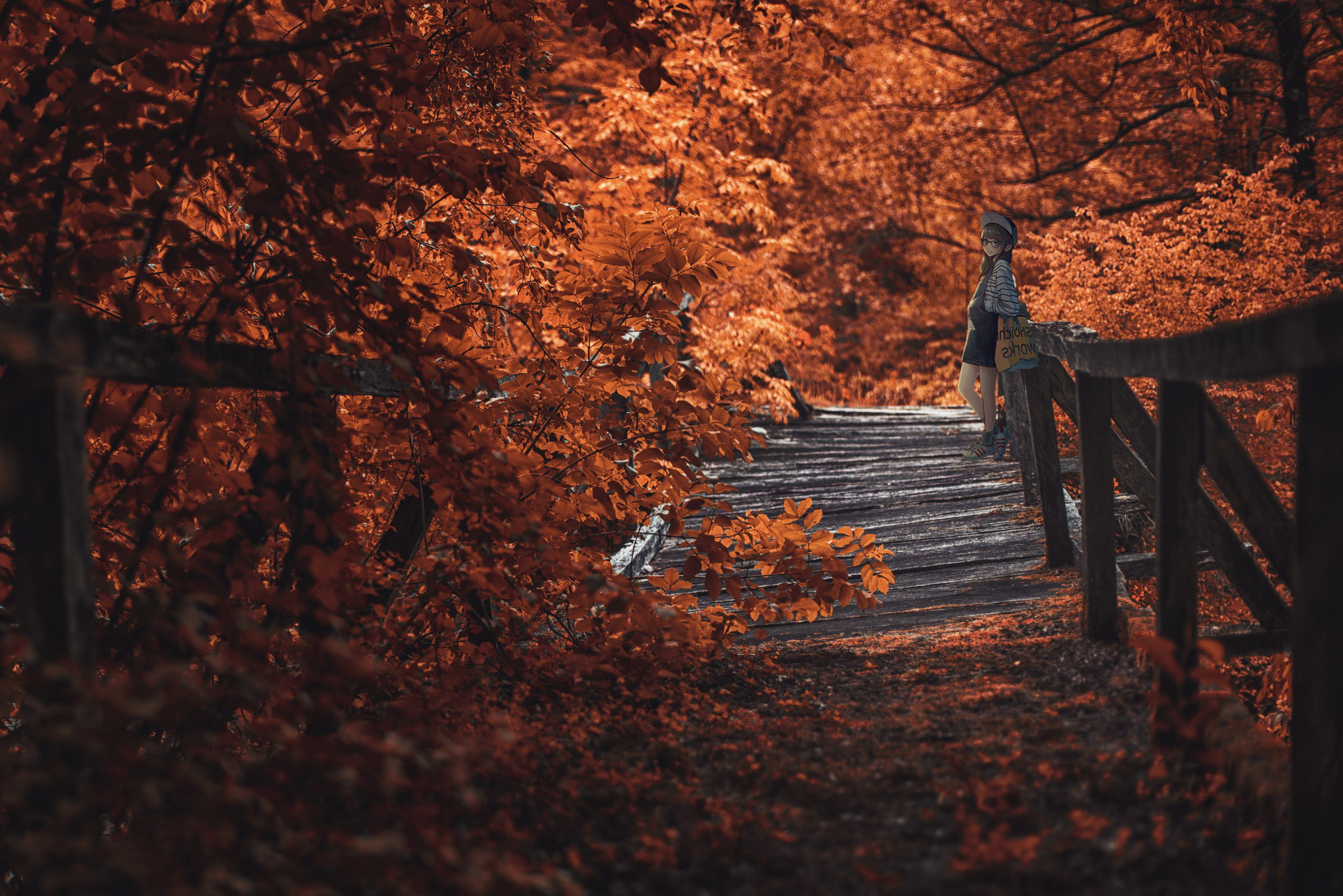 Anime 2560x1708 forest collage fall orange