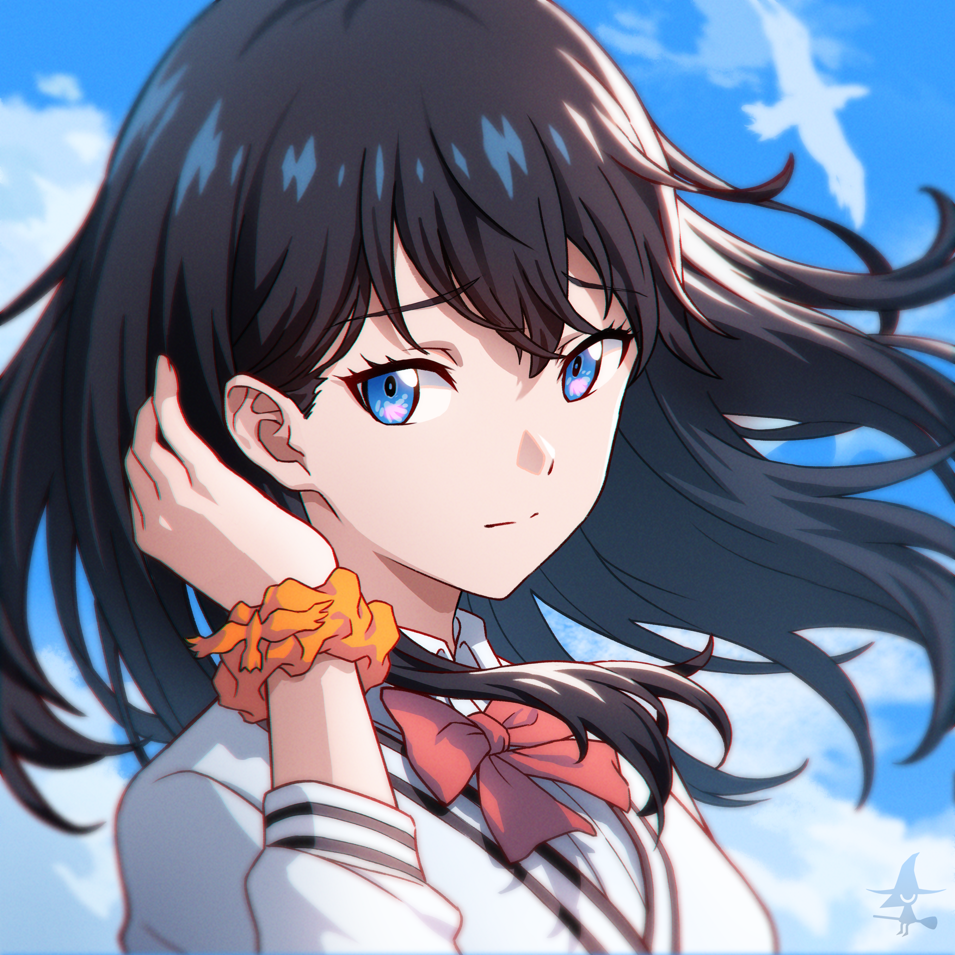 Anime 3200x3200 anime anime girls SSSS.GRIDMAN Takarada Rikka long hair dark hair solo artwork digital art fan art