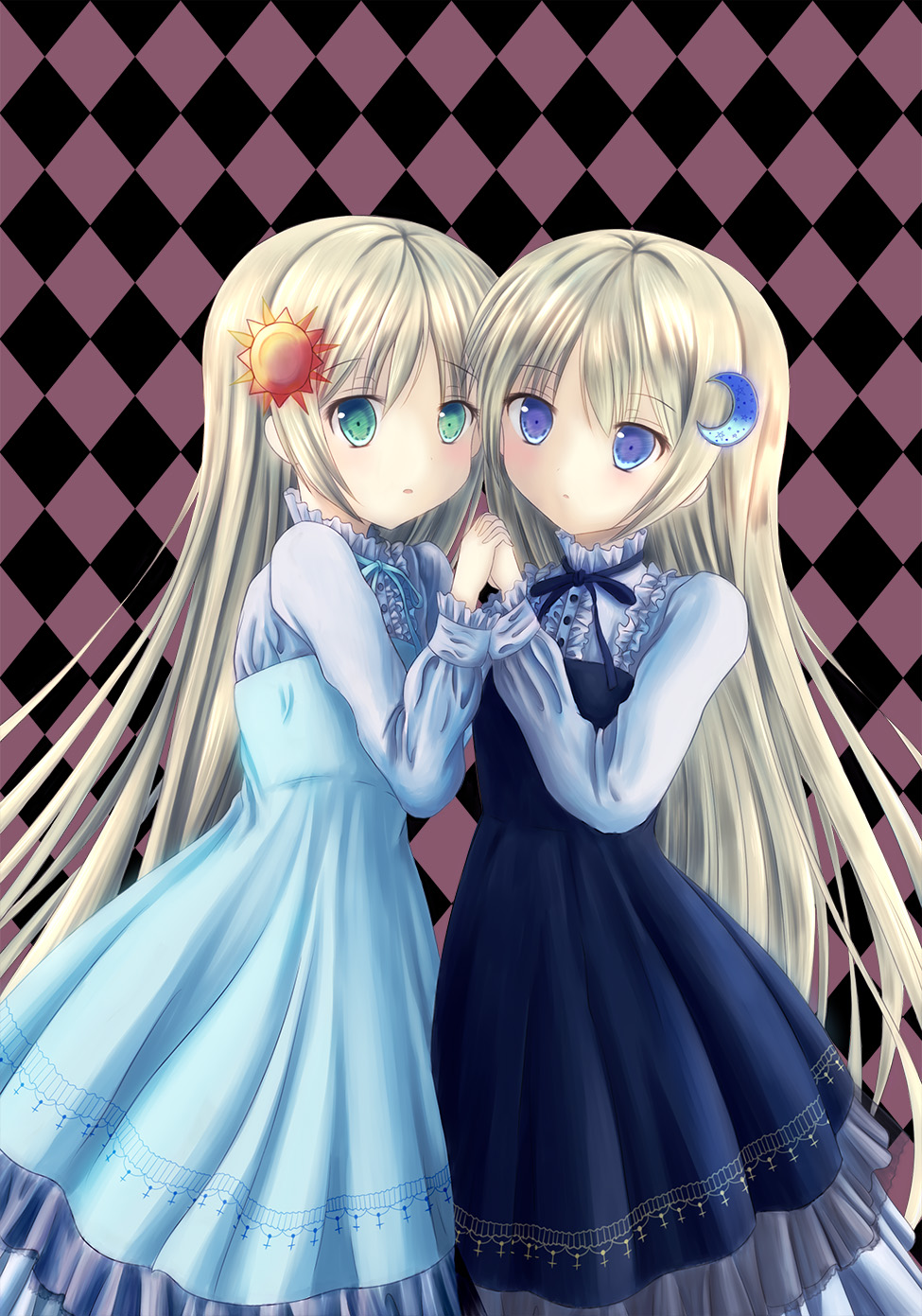 Anime 975x1391 anime anime girls original characters twins two women artwork digital art fan art long hair