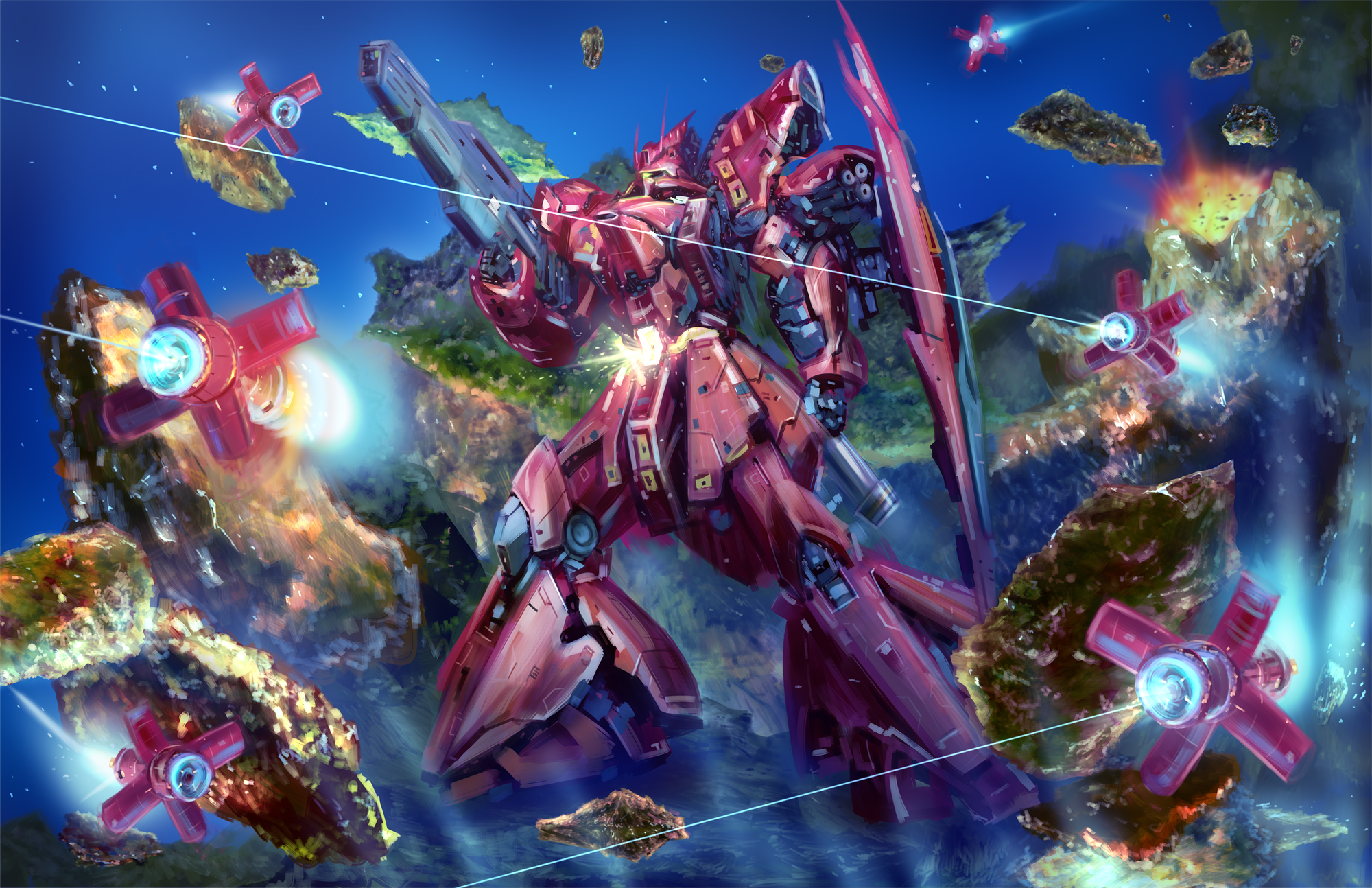 Anime 2000x1294 anime mechs Mobile Suit Mobile Suit Gundam Char&#039;s Counterattack Sazabi Super Robot Taisen artwork digital art fan art