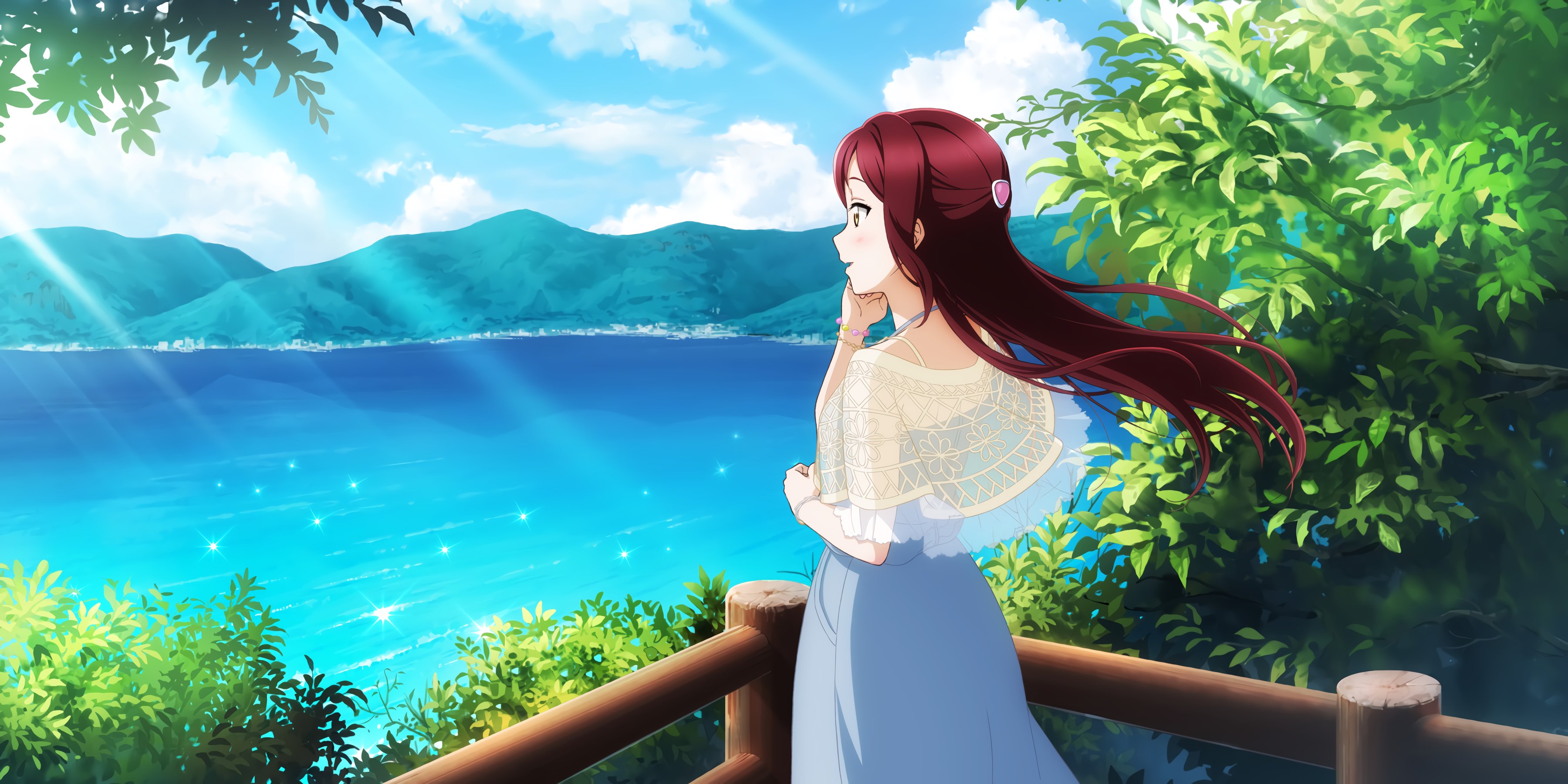 Anime 3600x1800 anime anime girls Love Live! Love Live! Sunshine Sakurauchi Riko sea clouds redhead