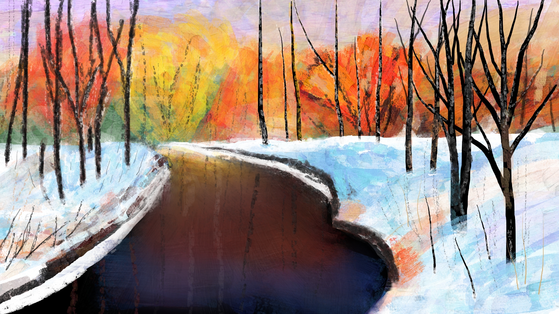 General 1920x1080 digital painting digital art nature abstract winter
