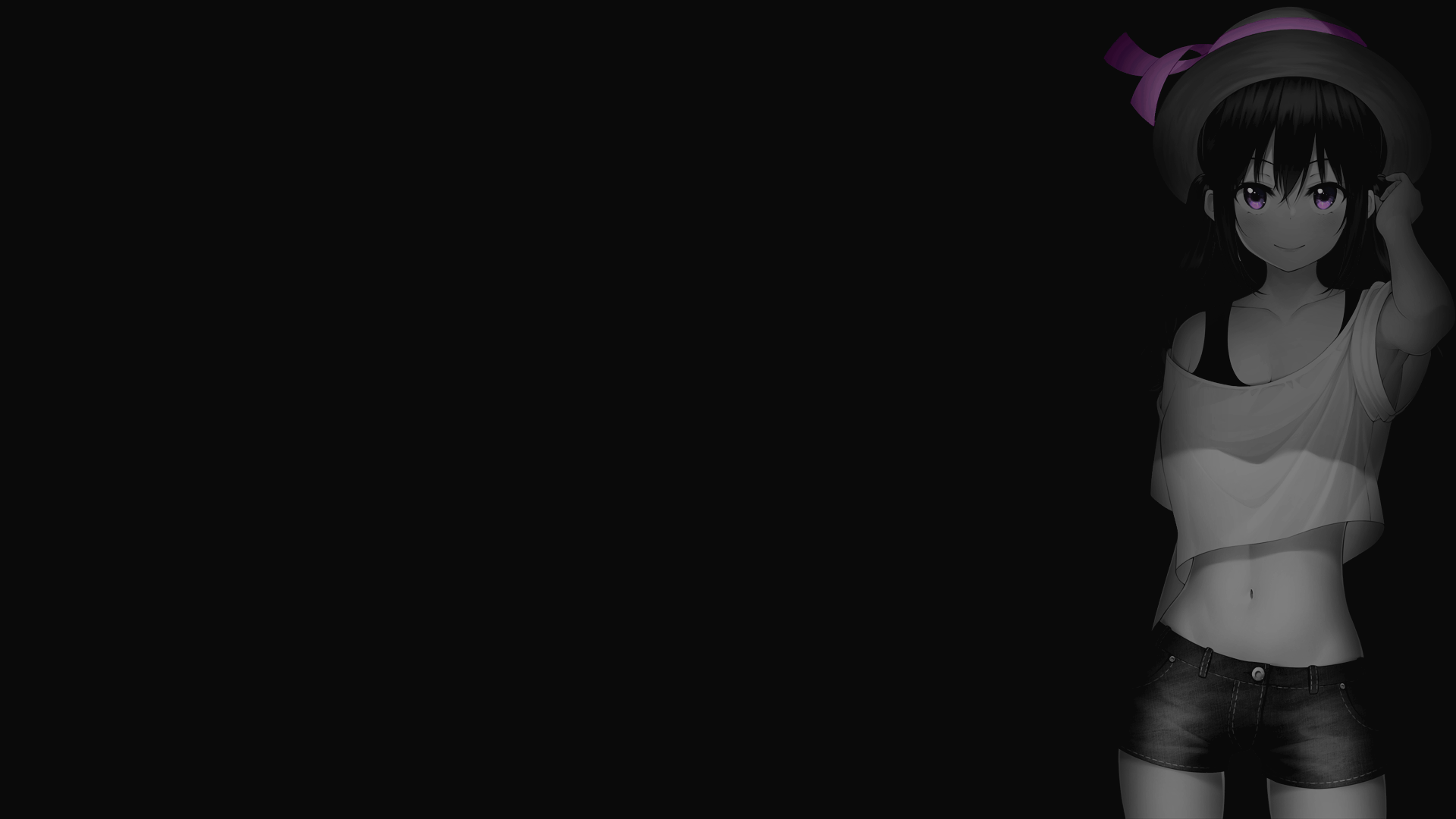 Anime 1920x1080 selective coloring black background dark background simple background anime girls short shorts belly hat straw hat Tedeza Rize Gochuumon wa Usagi Desu ka?