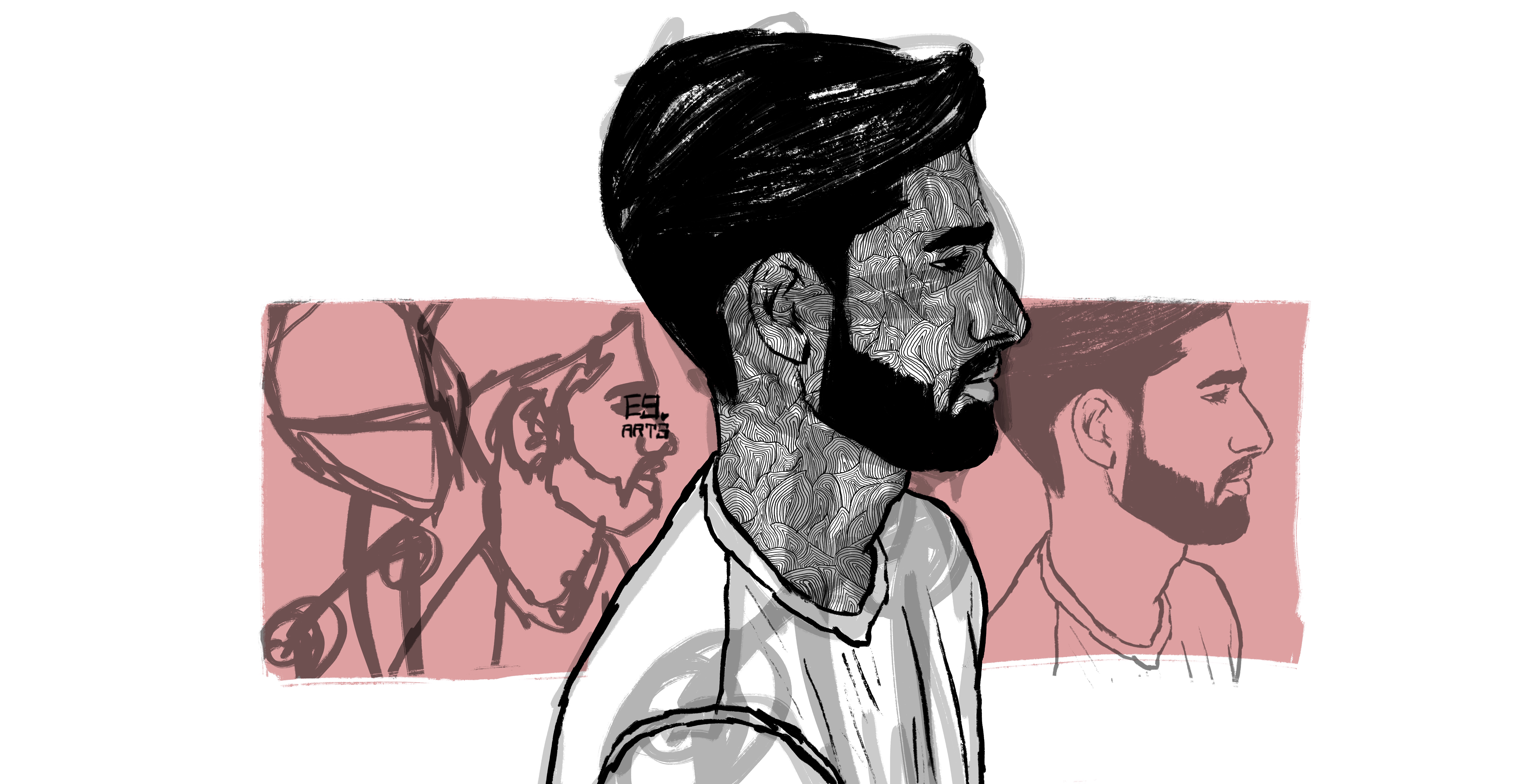 General 8109x4141 side view men short hair drawing sketches simple background beard