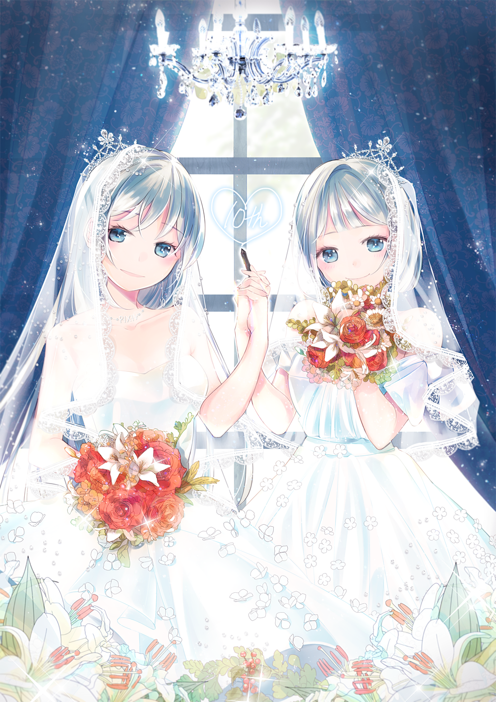 Anime 1000x1414 anime anime girls original characters wedding dress weddings two women yuri artwork digital art fan art