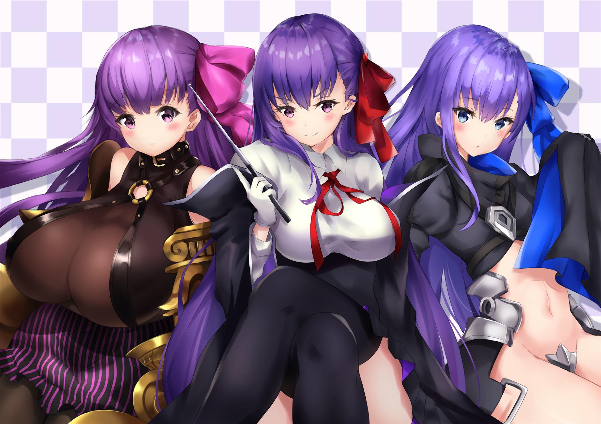 Anime 2048x1446 women trio artwork digital art fan art Meltlilith Passionlip BB (Fate/Extra CCC ) Fate/Extra CCC Fate series Fate/Grand Order long hair purple hair anime anime girls big boobs belly belly button