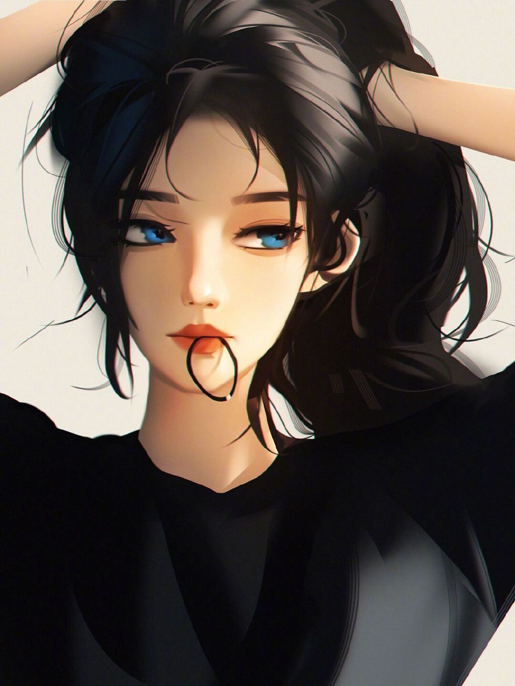 Blue Eyes Looking Sideways Anime Anime Girls Digital Art Black