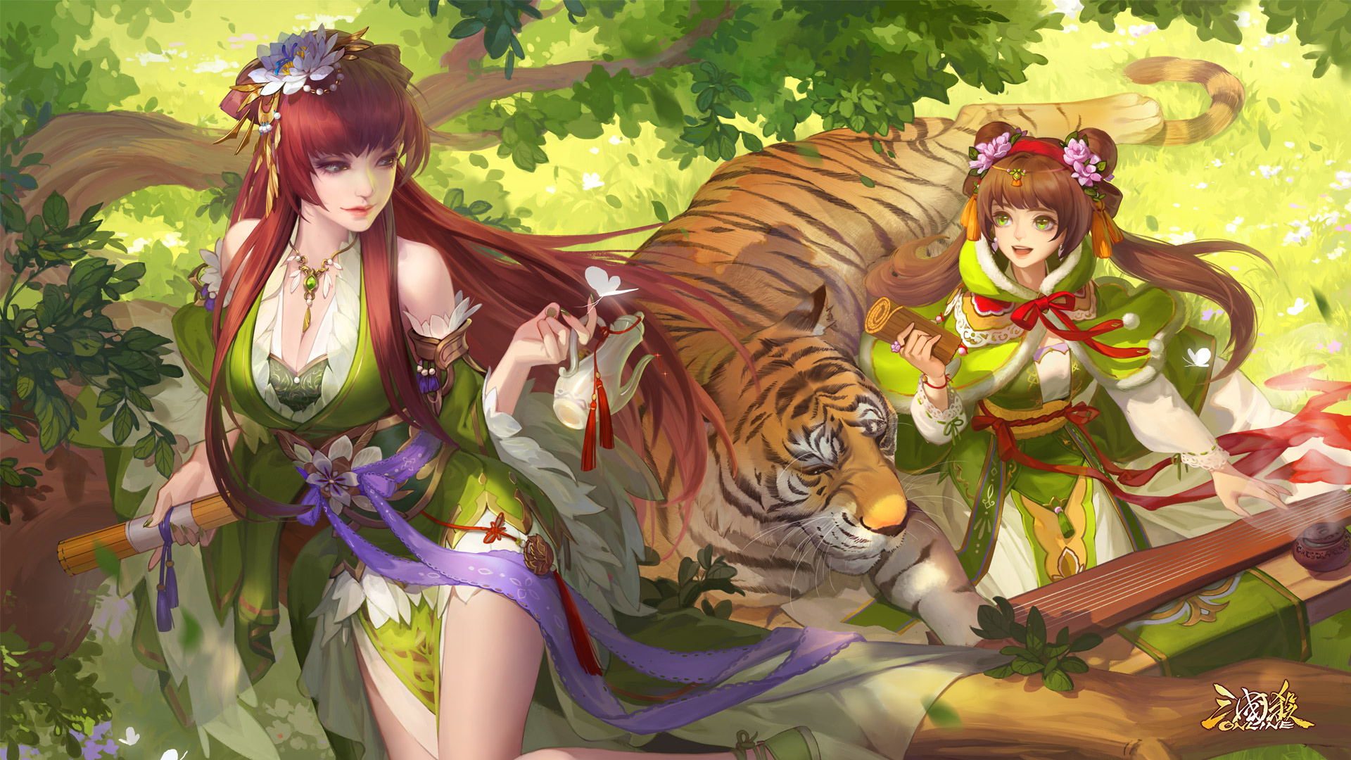 Anime 1920x1080 Three Kingdoms video game characters video game girls video game art artwork tiger animals