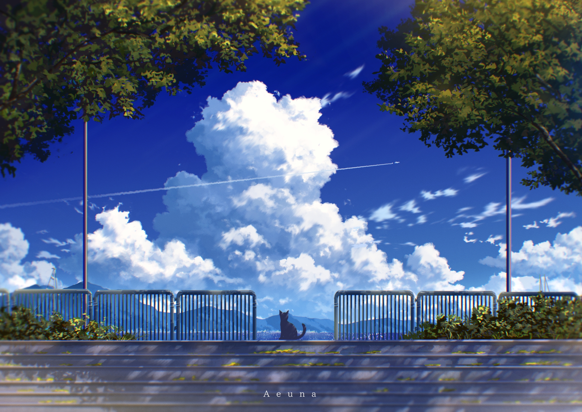 Anime 2303x1632 clouds summer landscape sky Aeuna