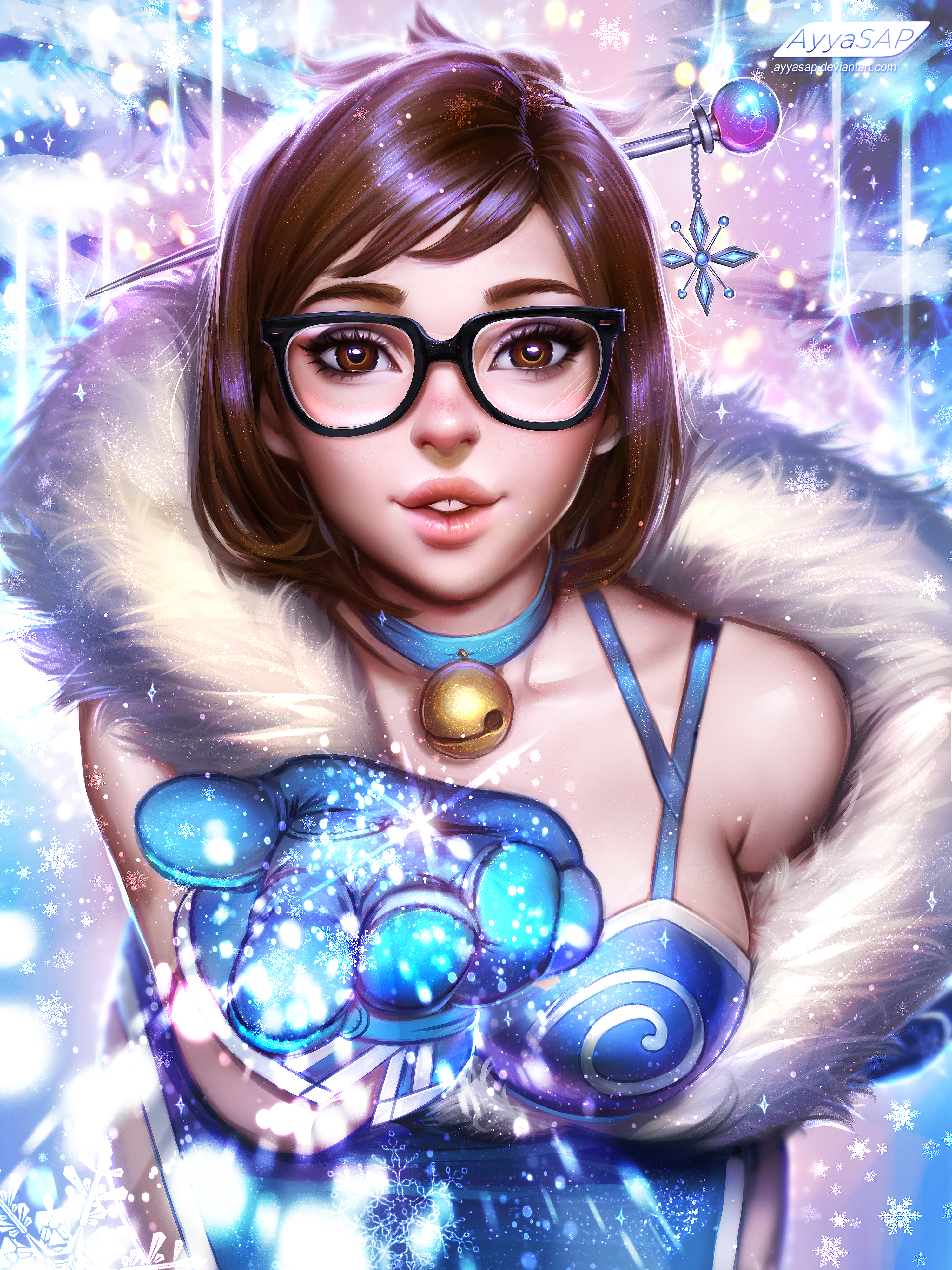 General 3000x4000 Mei (Overwatch) Overwatch video games video game girls brunette POV women with glasses dress 2D artwork drawing fan art Ayya Saparniyazova video game characters glasses looking at viewer