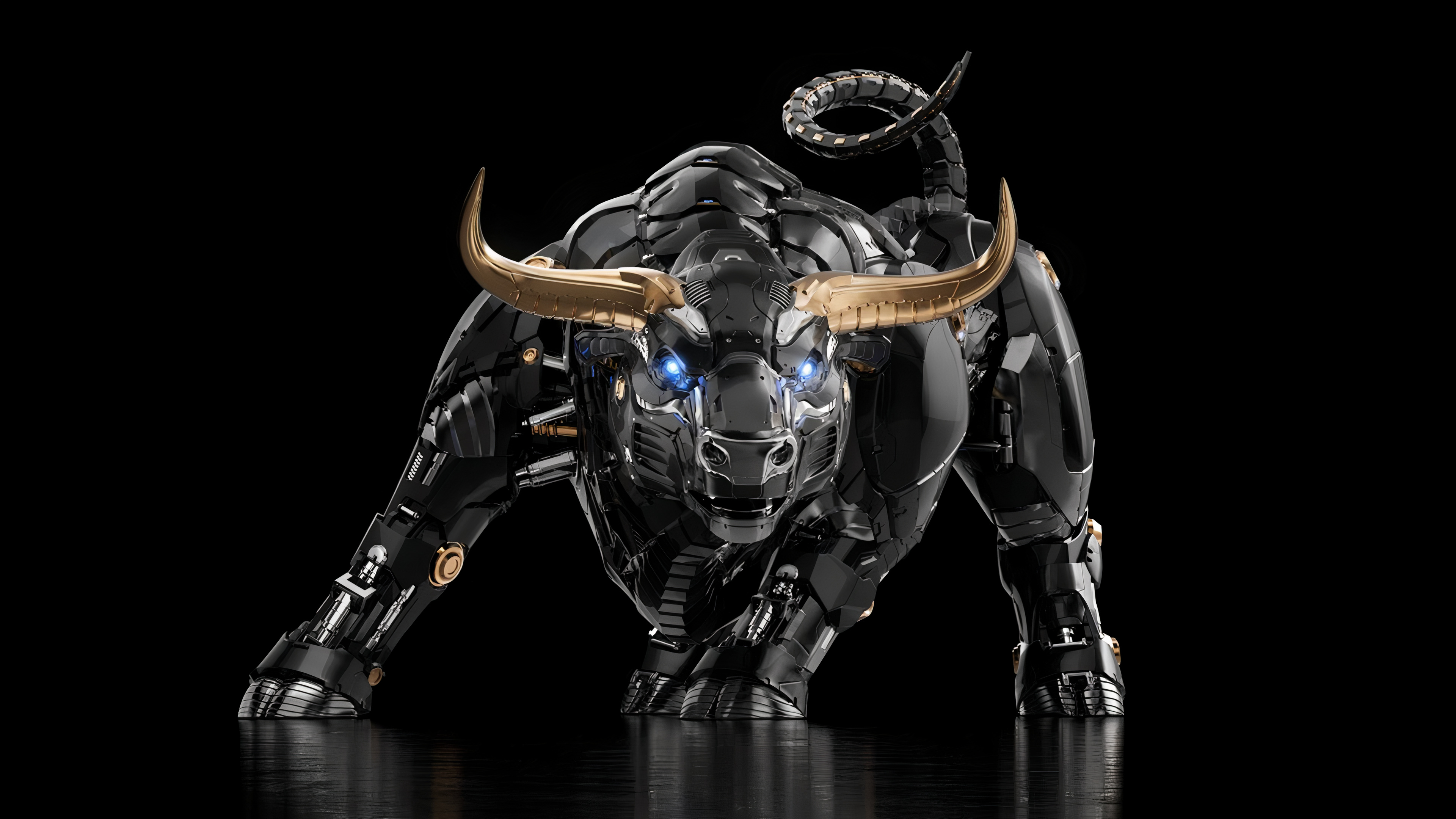 General 3840x2160 bull technology black background CGI simple background digital art