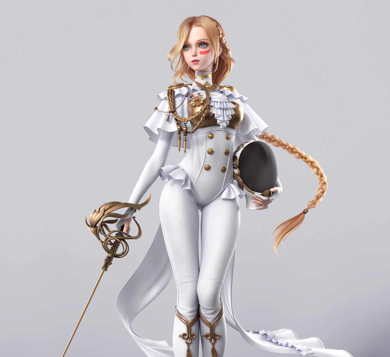 General 1299x1189 Cavan CGI women blonde white clothing face paint weapon rapier simple background