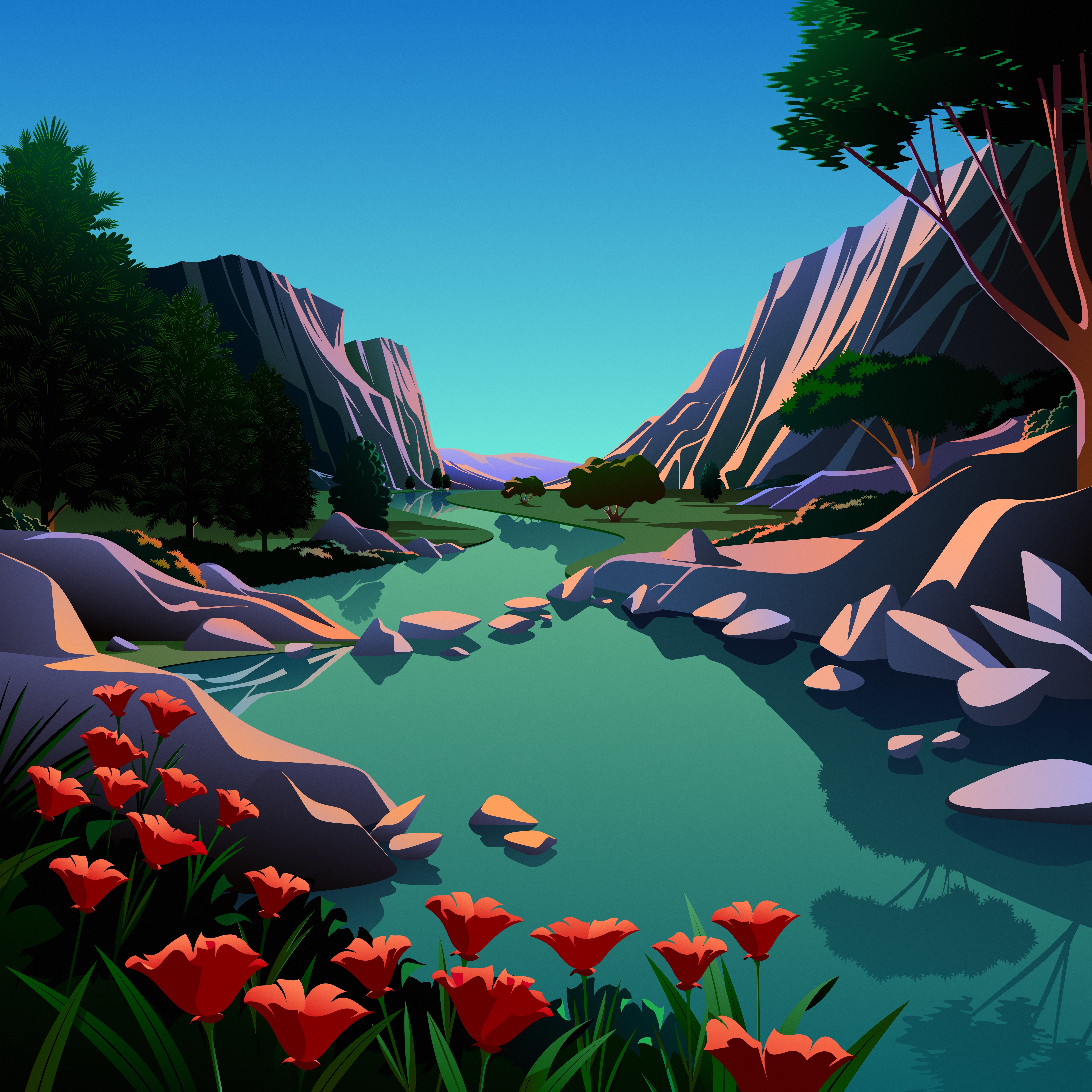 General 6016x6016 Mac OS X Big Sur digital art water sky rocks flowers trees reflection nature