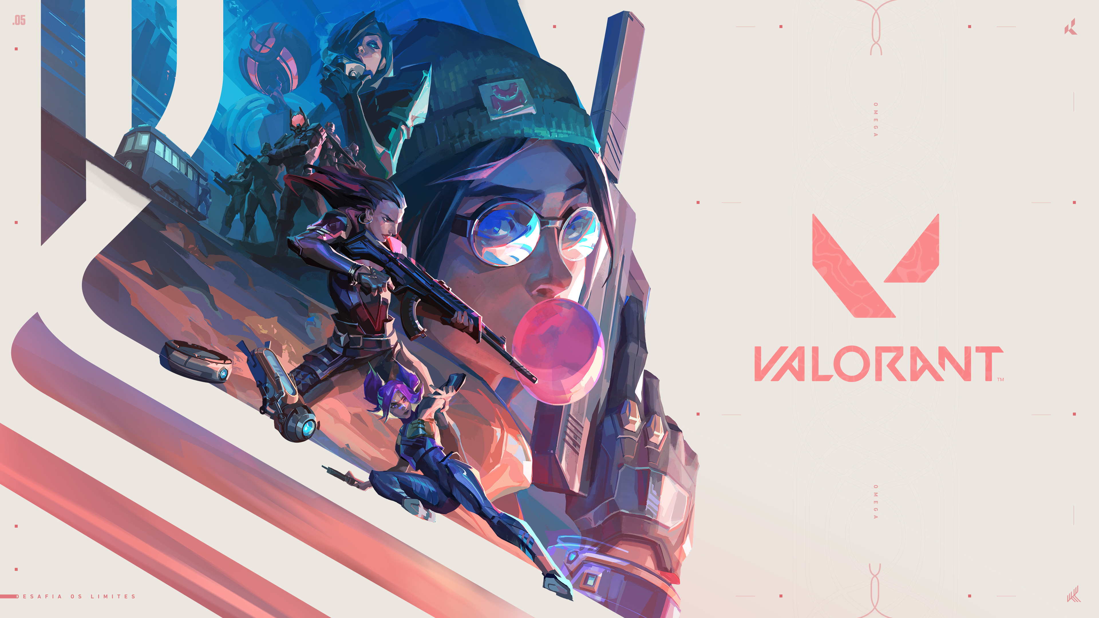 General 3840x2160 artwork video games PC gaming Valorant video game girls bubble gum weapon machine gun girls with guns women with glasses video game art