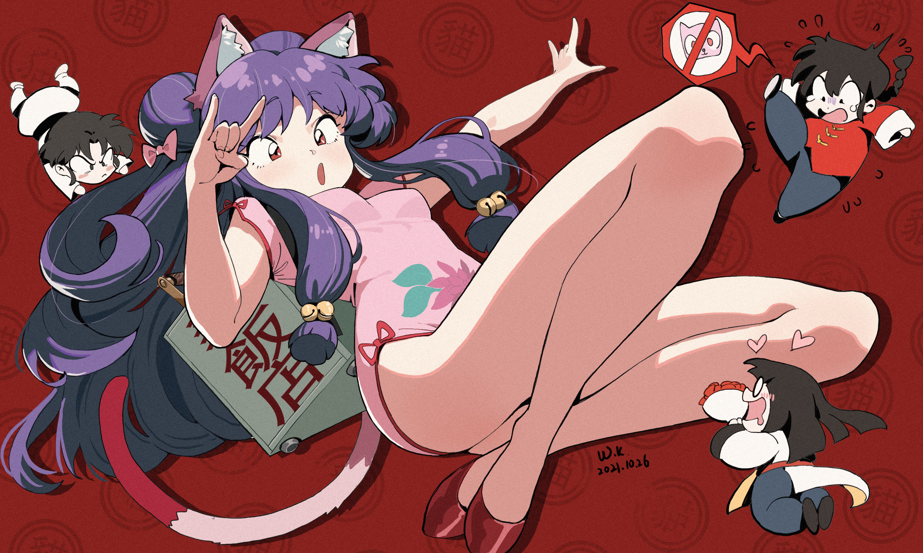 Anime 3000x1797 Waterkuma Pixiv anime girls cat girl anime boys cat ears cat tail Ranma ½
