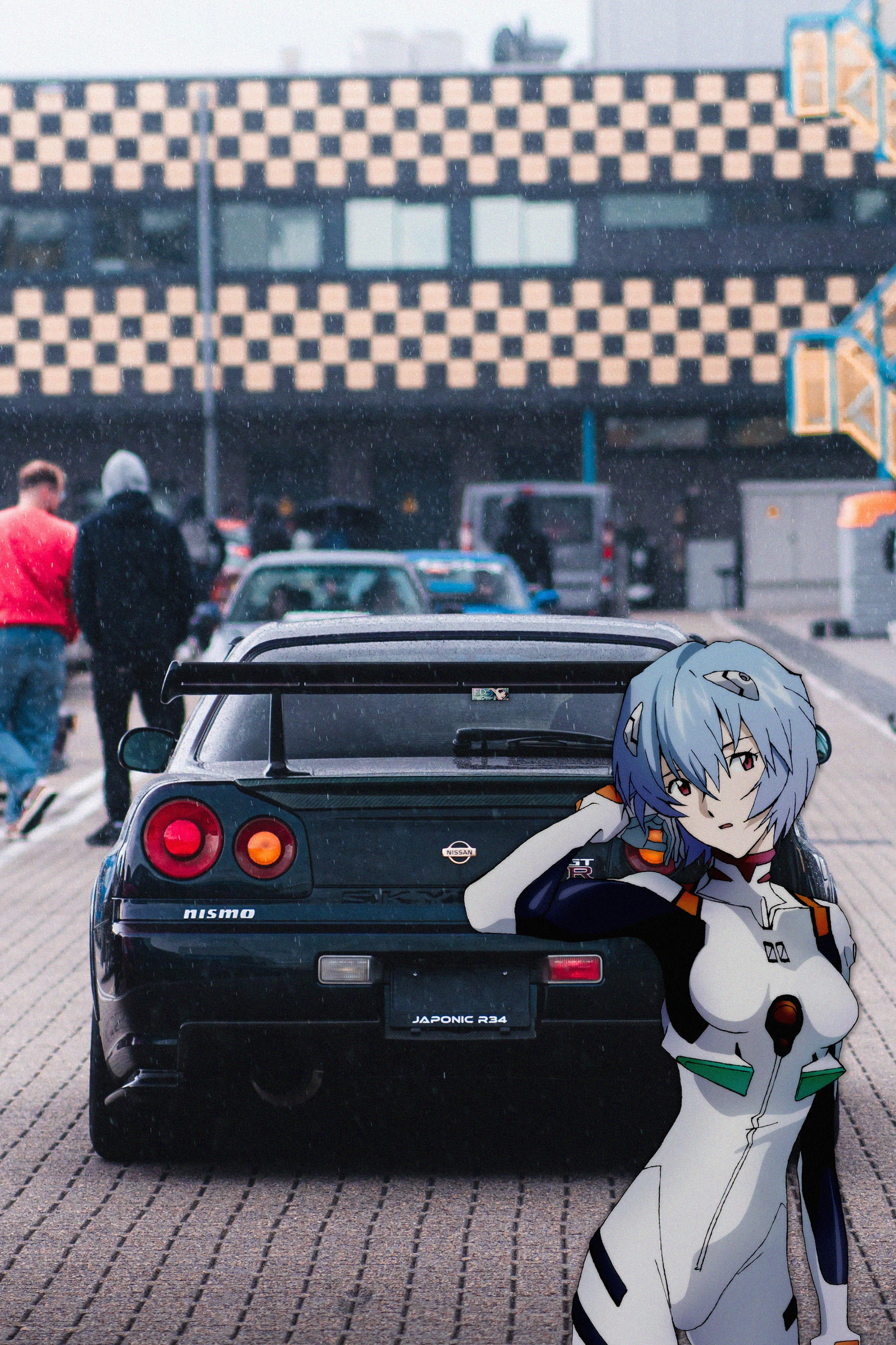 Anime 1895x2843 Japanese cars Ayanami Rei Nissan Skyline R34 anime girls car animeirl Neon Genesis Evangelion